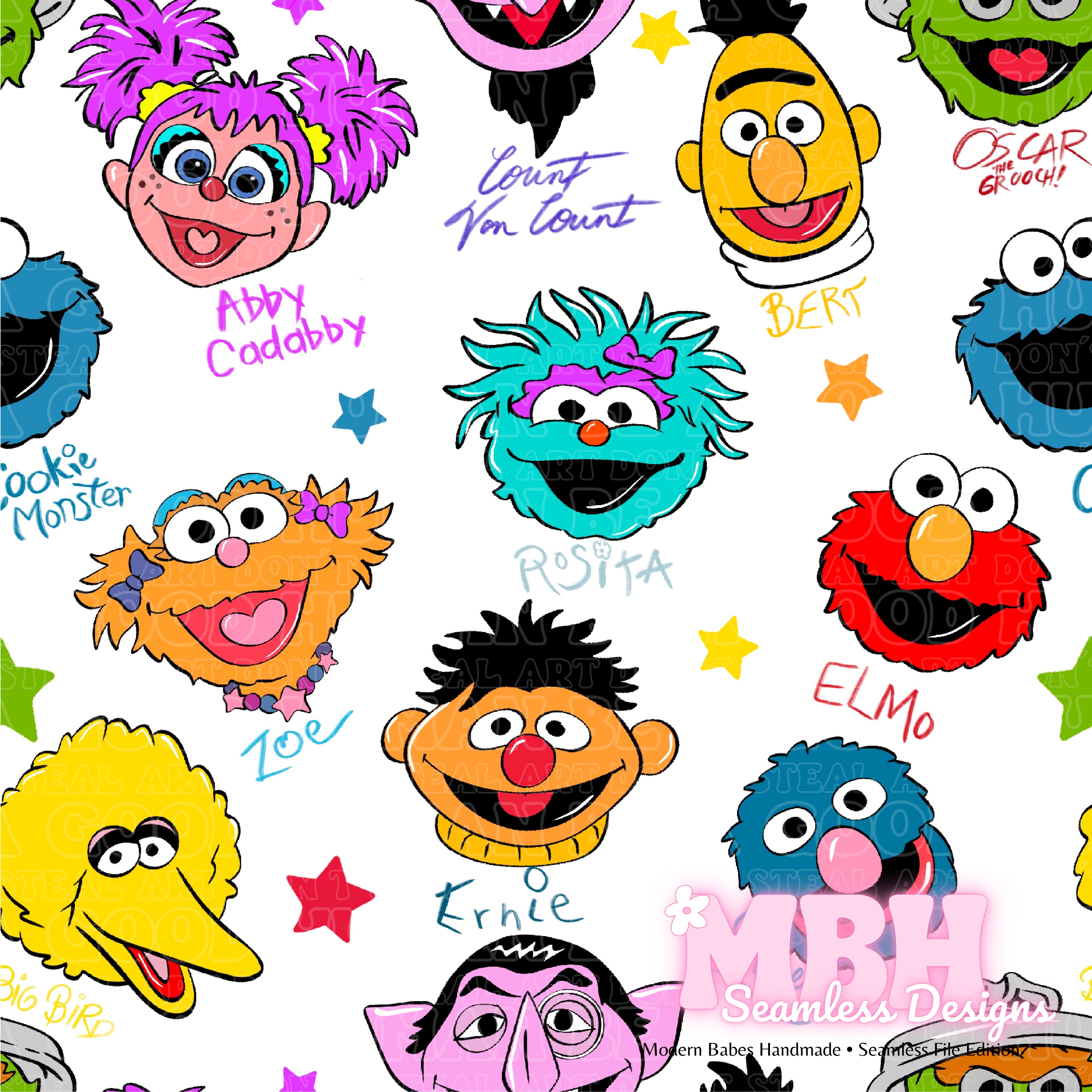 Sesame Street Autographs ASSORTED COLORWAYS Seamless Pattern – MBH ...