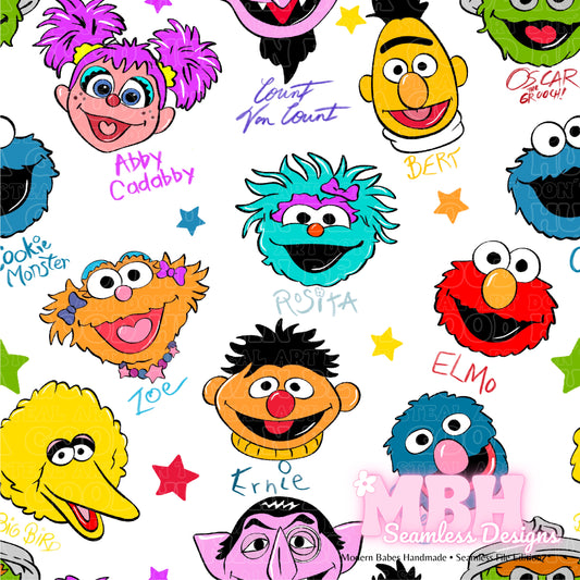 Sesame Street Autographs ASSORTED COLORWAYS Seamless Pattern