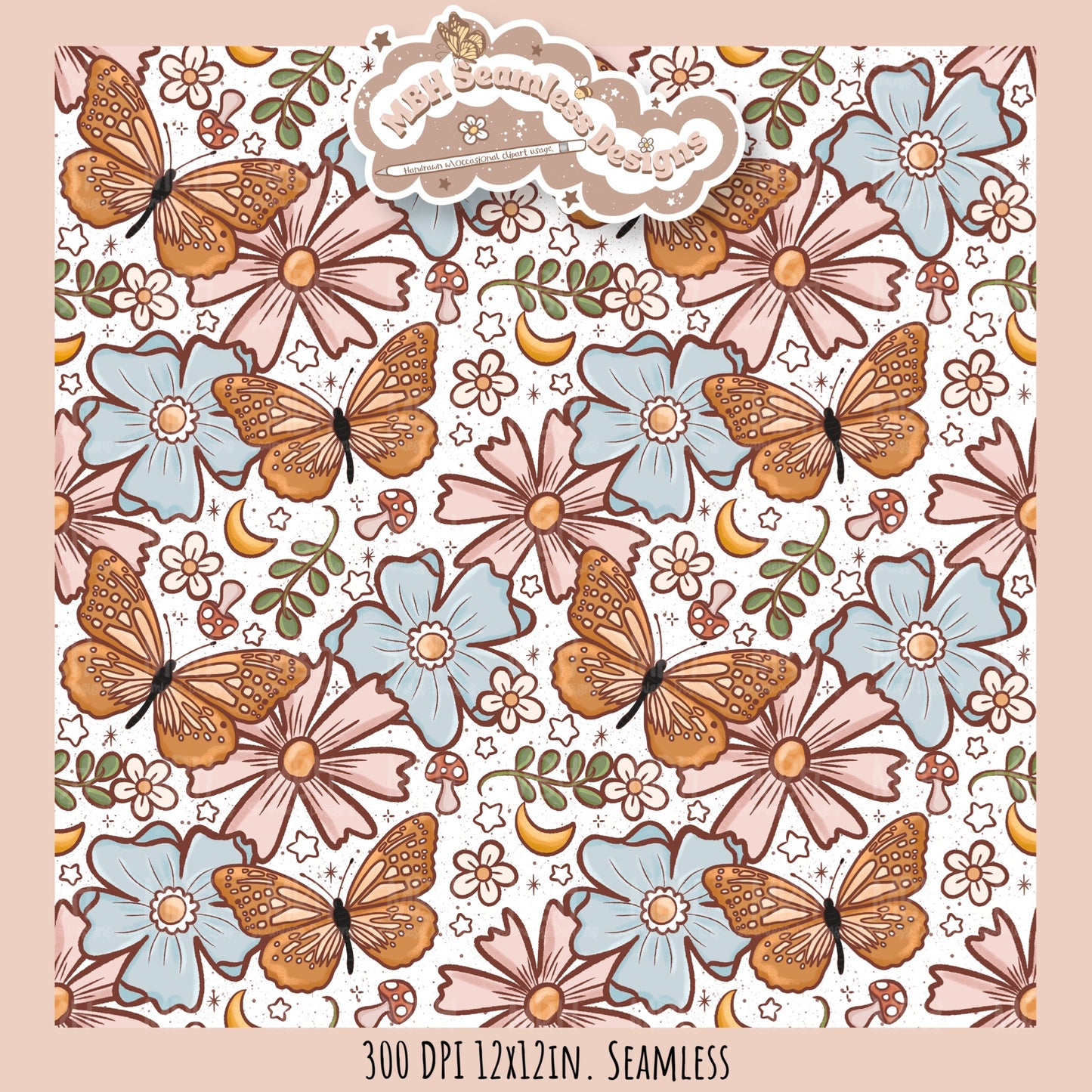 Butterfly Floral Seamless Pattern //MULTIPLE COLORWAY OPTIONS