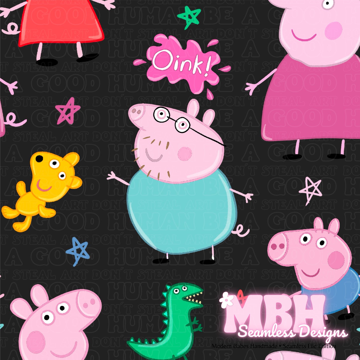 Starry Peppa & Family Seamless Pattern