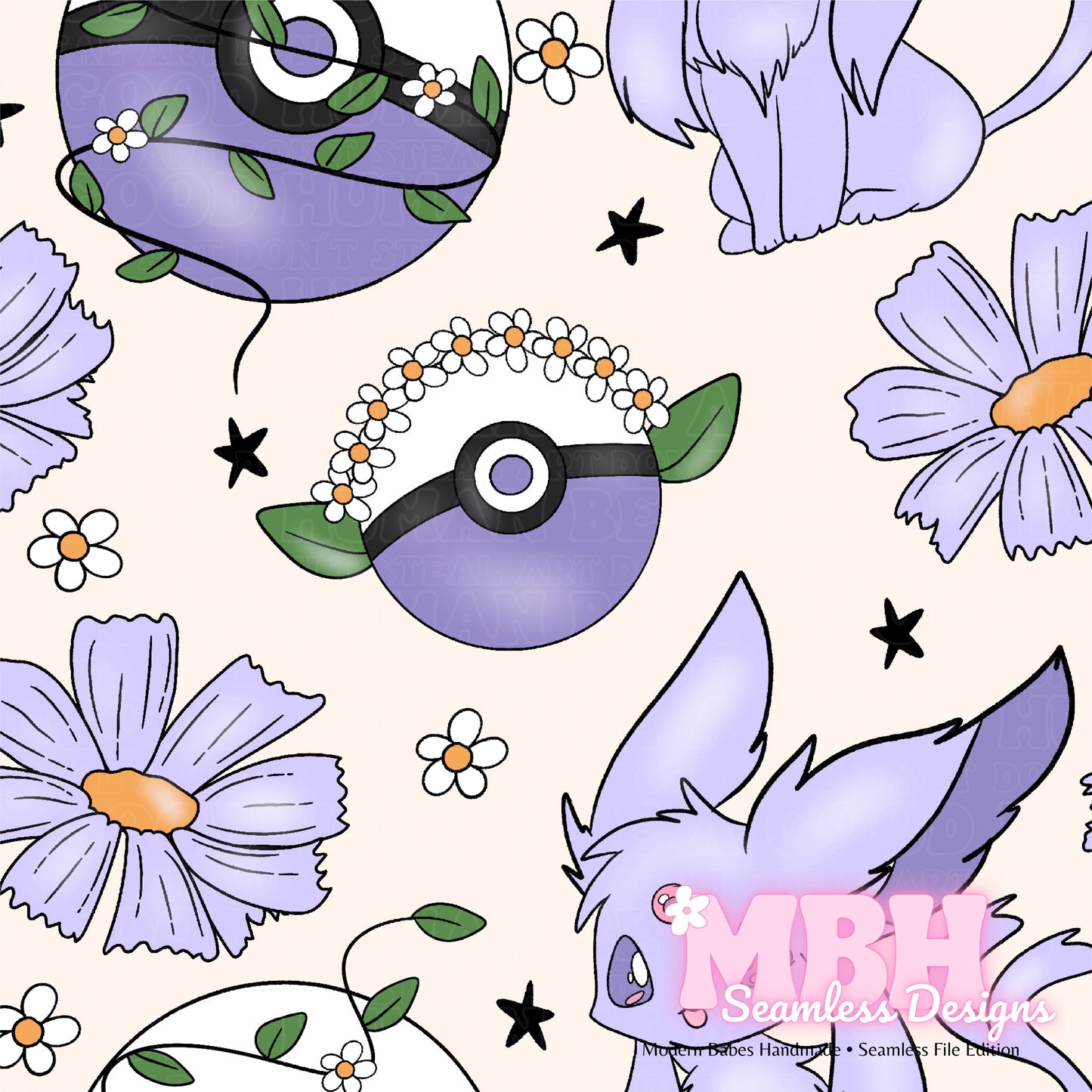 LIMITED Espeon Floral Seamless Pattern