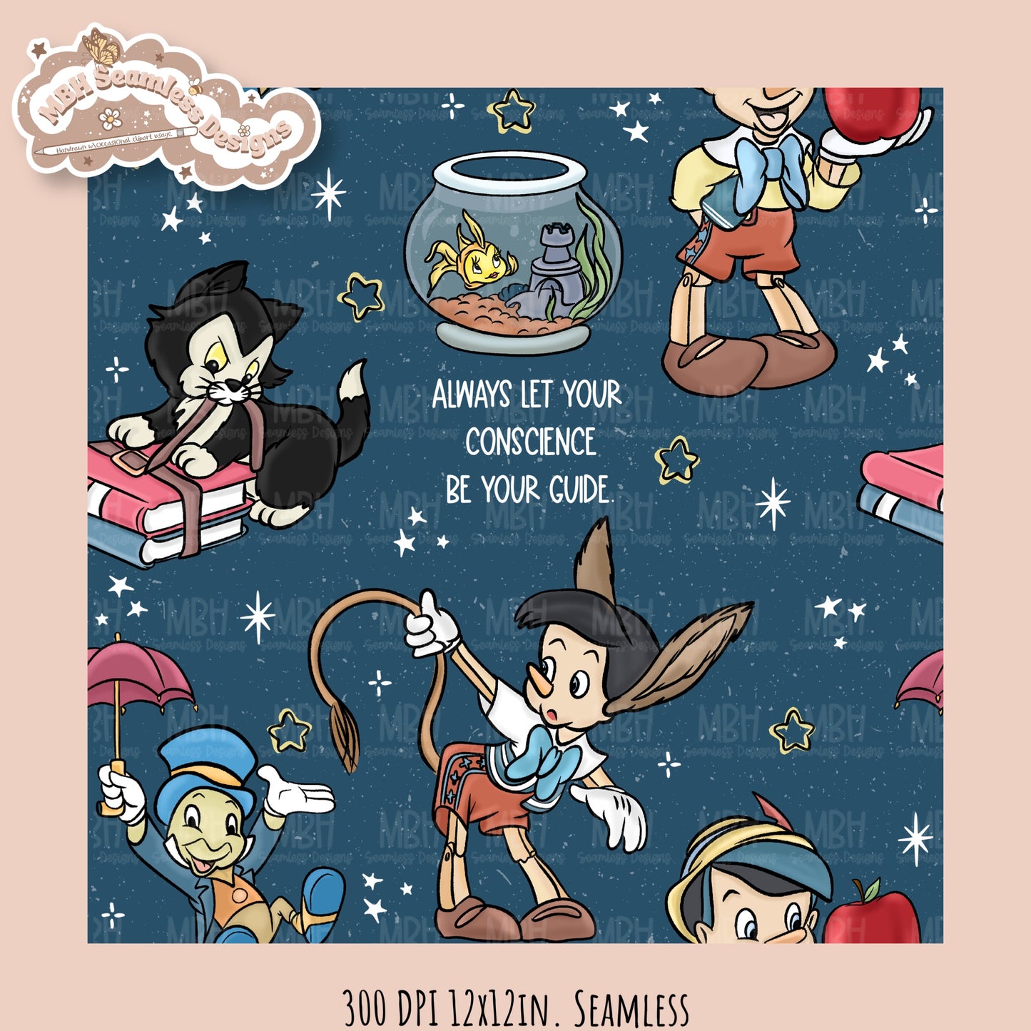 Starry Pinnochio Seamless Pattern // Assorted Colorways