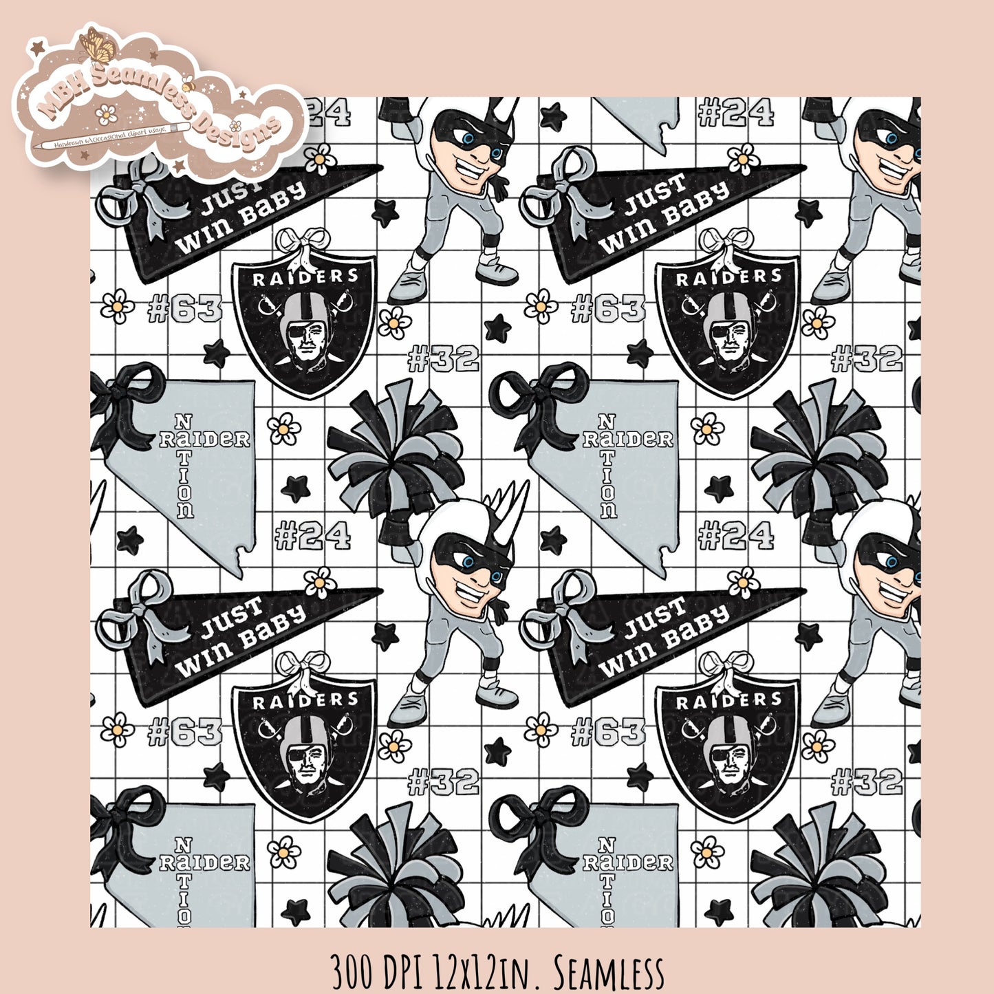 Raiders x Daisies Football Seamless Pattern // Assorted Colorways