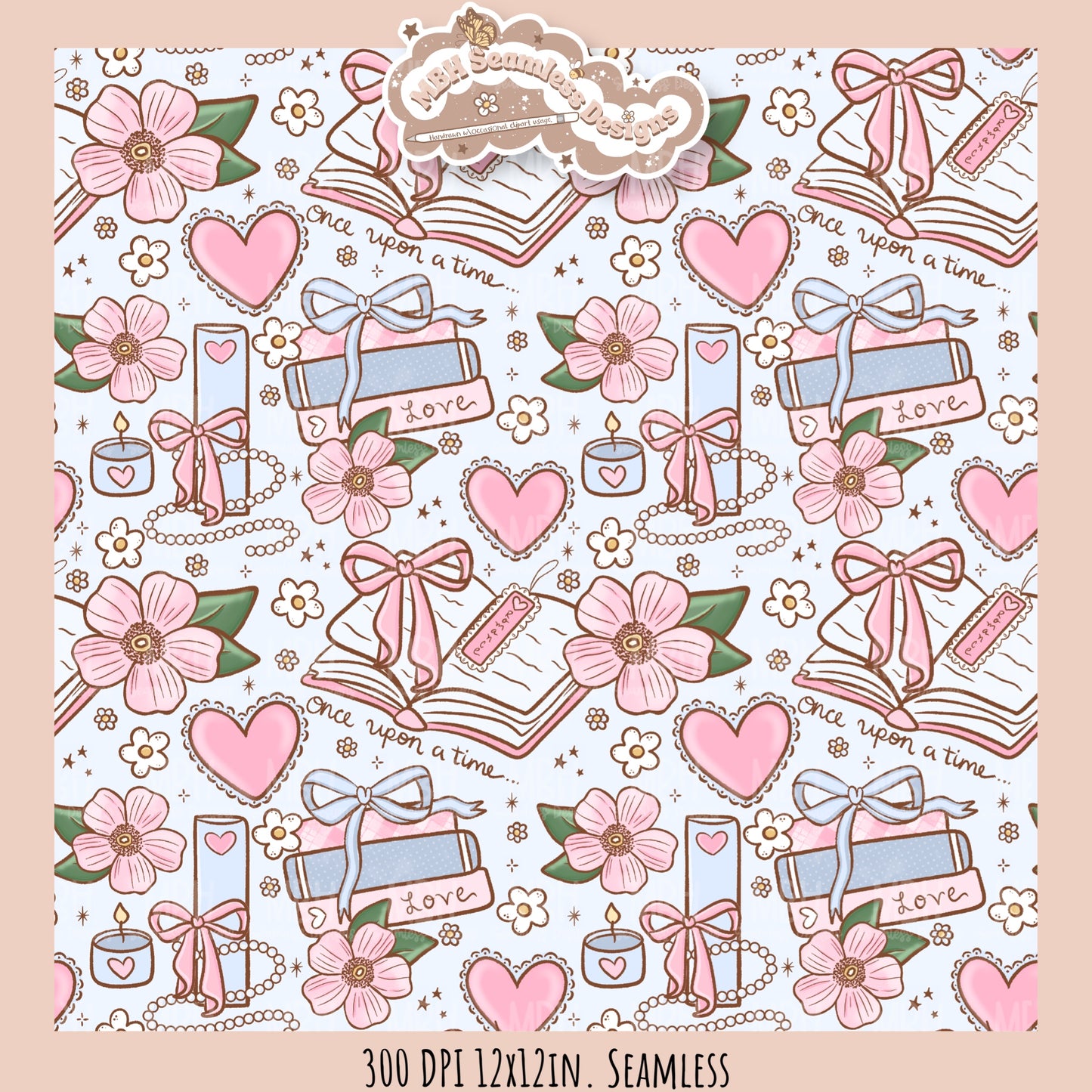 Coquette Romance Books Seamless Pattern // Assorted Colorways