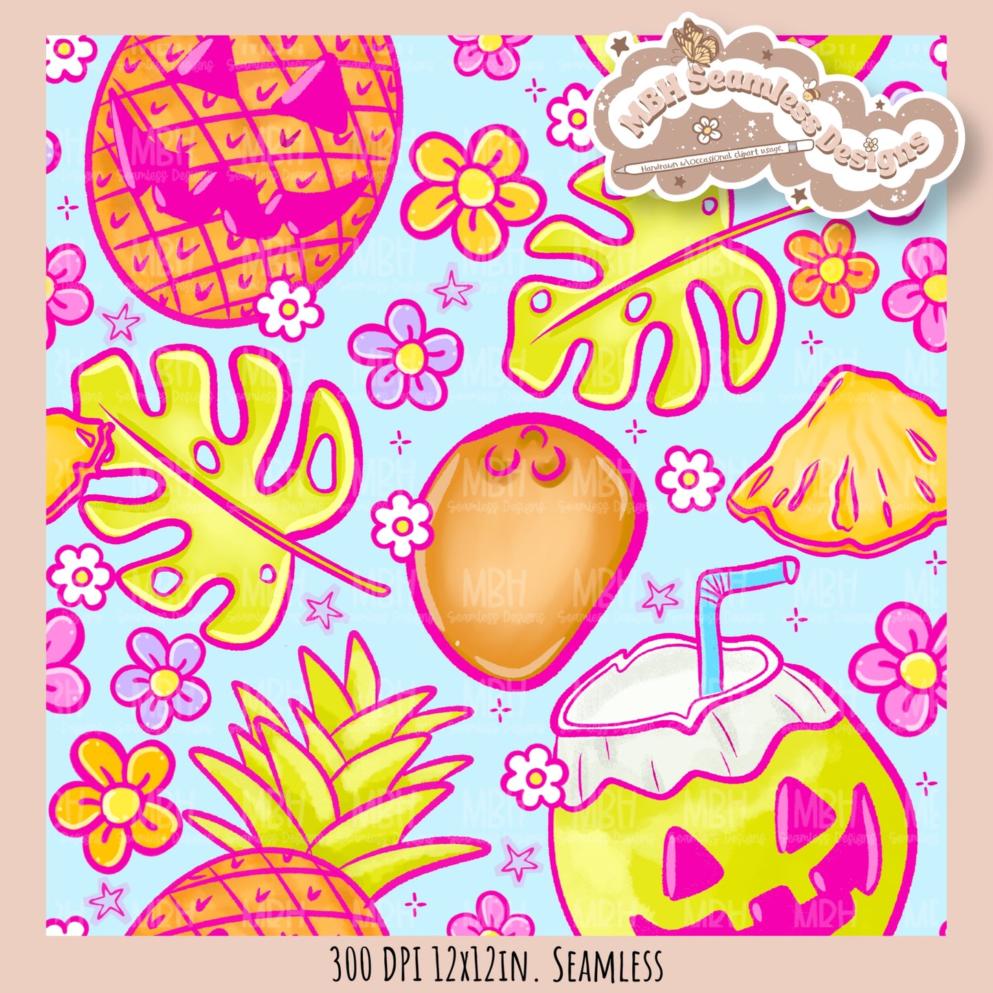 Tropical Jack-O-Fruit  Seamless Pattern • Multiple Colorways • PNG