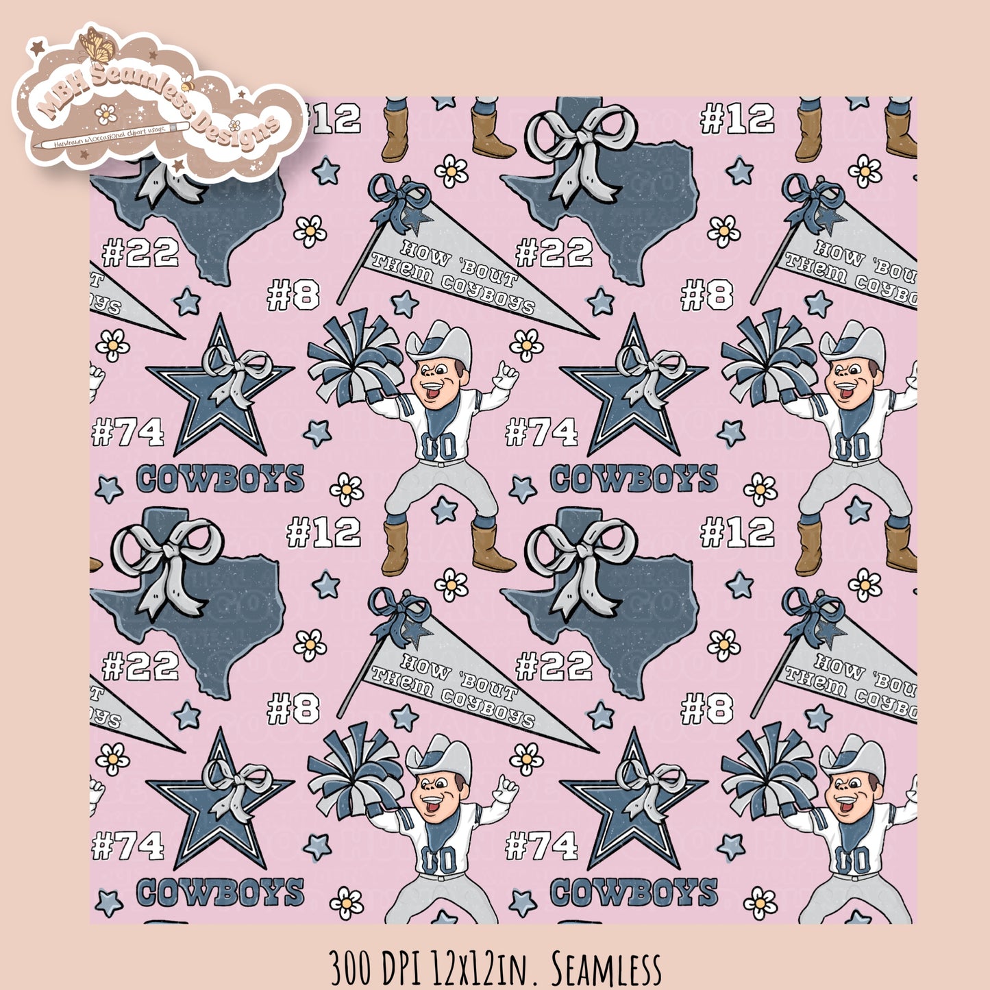 Cowboys x Daisies Football Seamless Pattern // Assorted Colorways