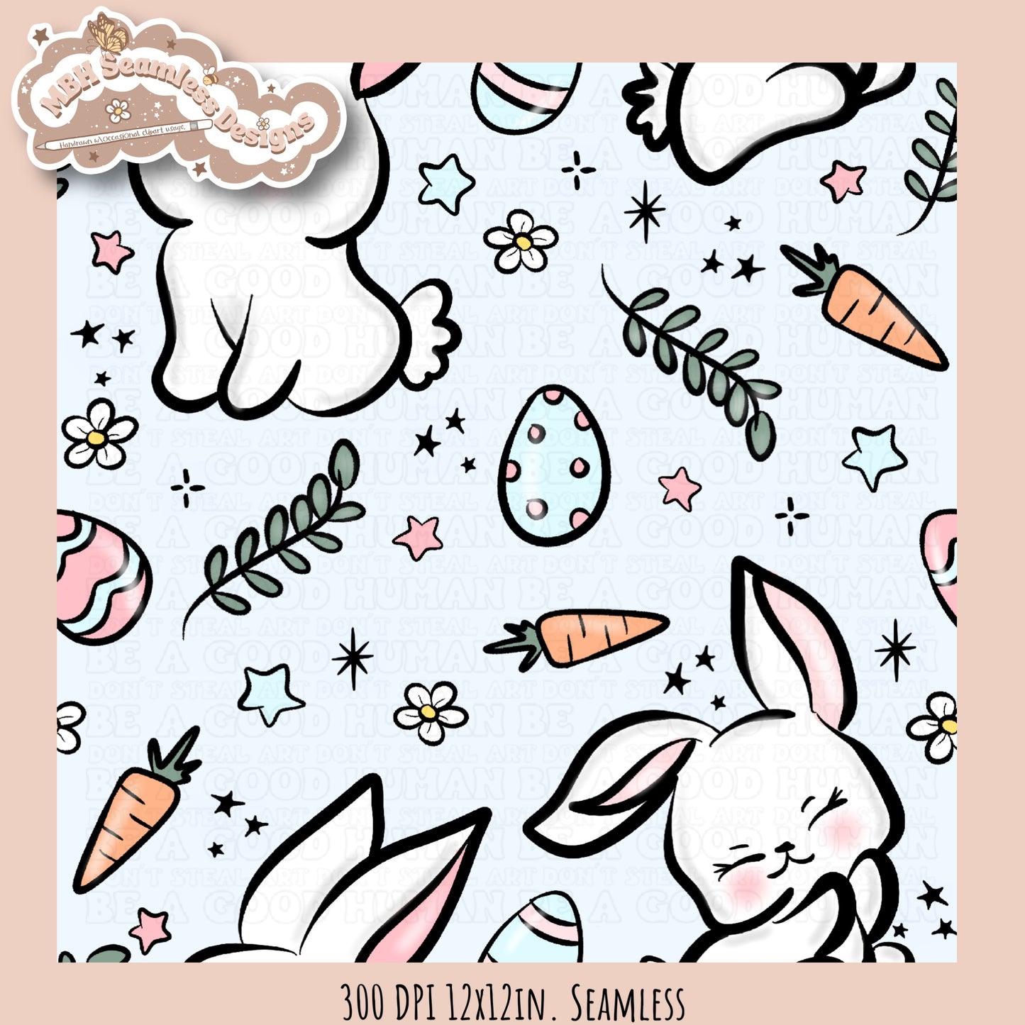 Kawaii Easter Bunnies Seamless Pattern MULTIPLE COLORWAYS