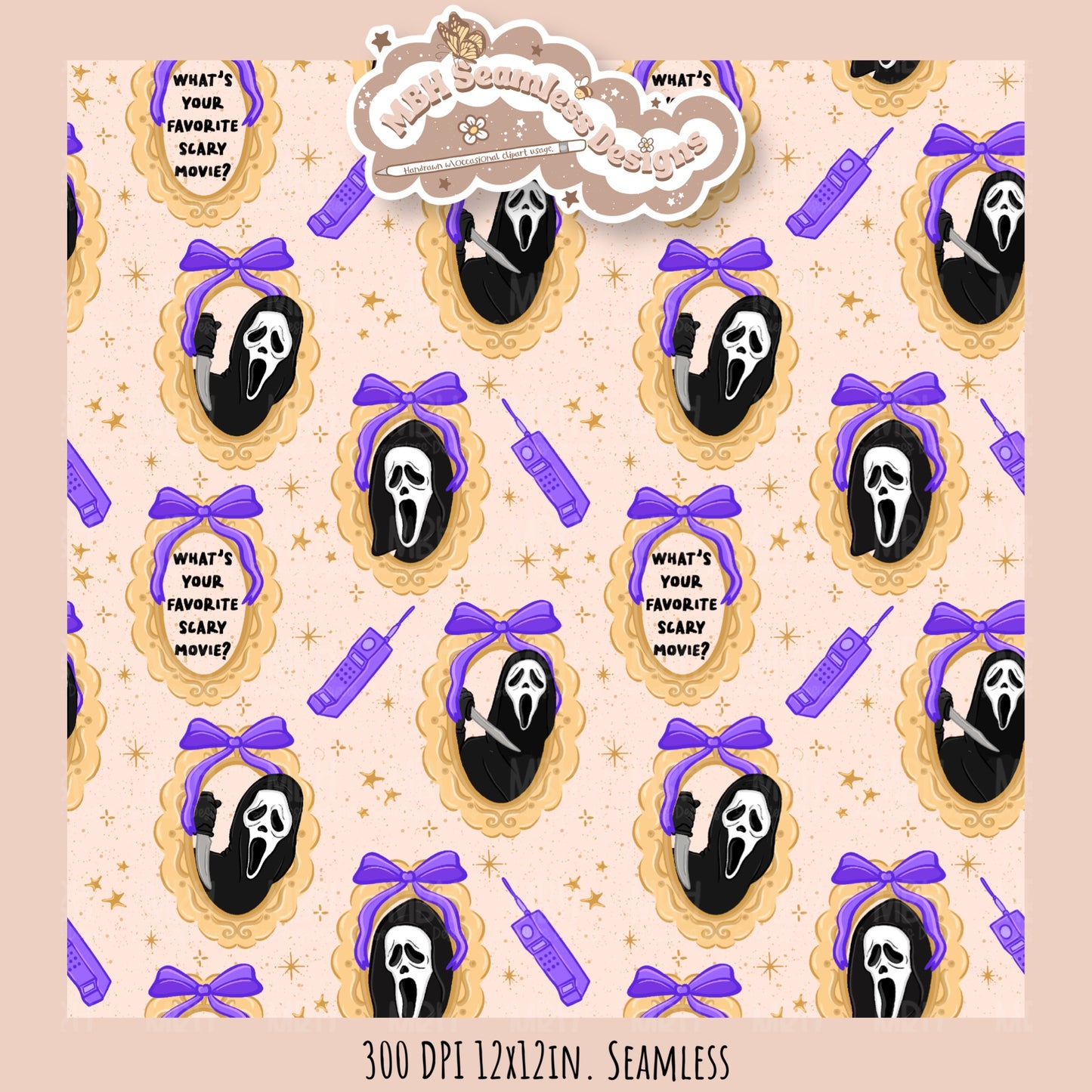 Ghostface Coquette Frames Seamless Pattern • PNG • Assorted Colorway Options