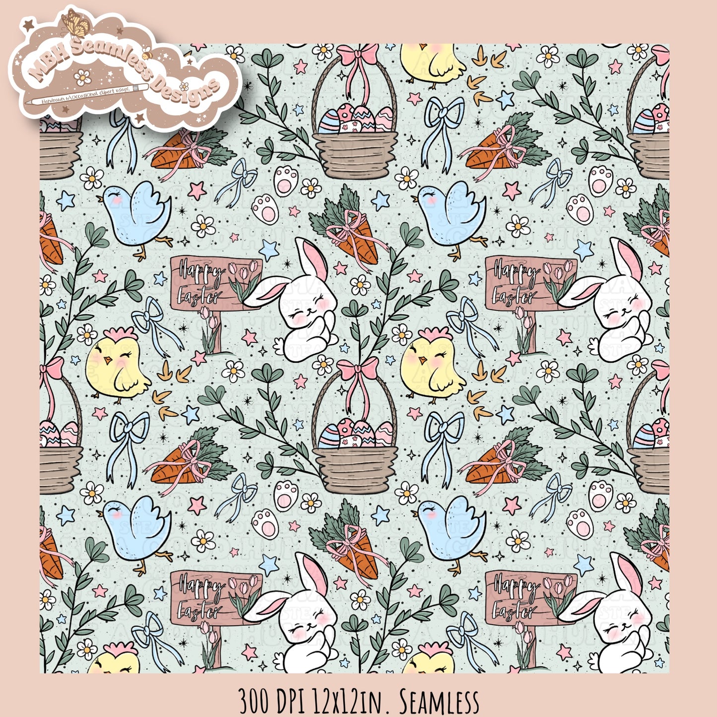 Easter Animals Floral Seamless Pattern Multiple Colorway Options