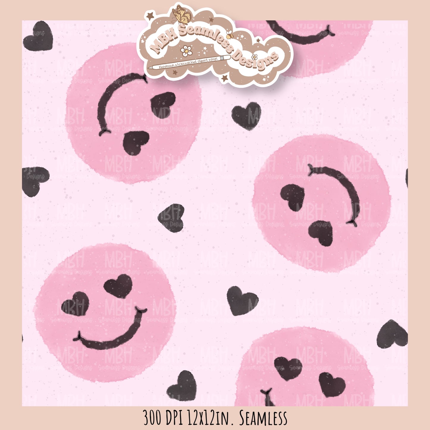Heart Smilies Seamless Pattern MULTIPLE COLORWAYS