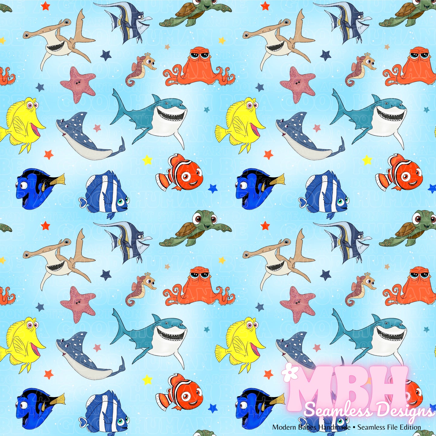 Nemo & Friends Names Seamless Pattern