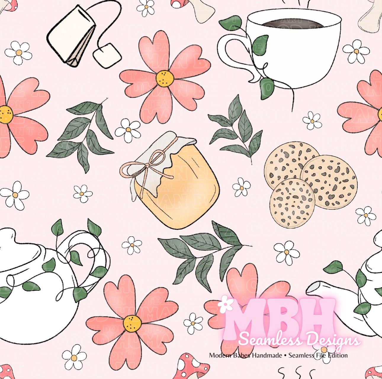 Boho Floral Tea Seamless Pattern