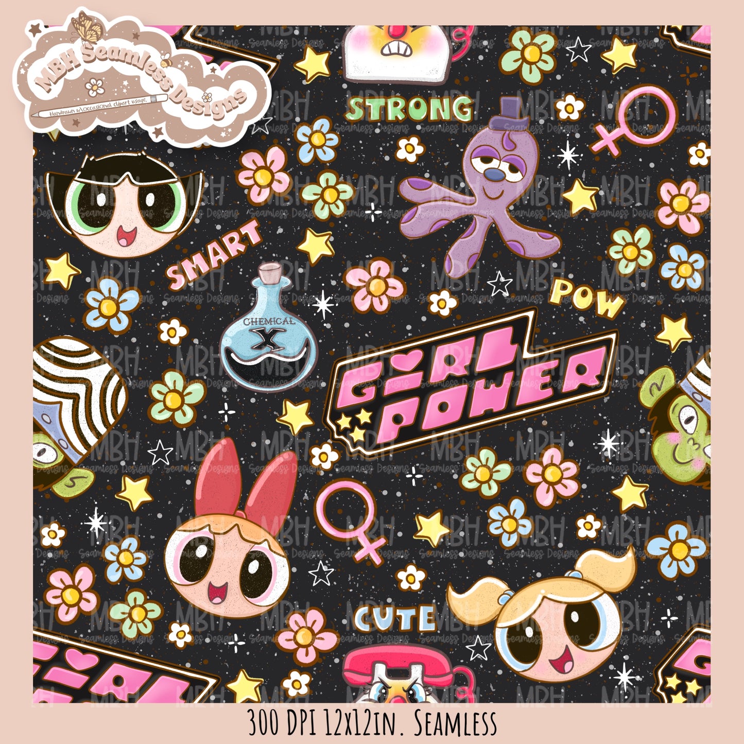 Girl Power PPG Seamless Pattern // Assorted Colorway Options