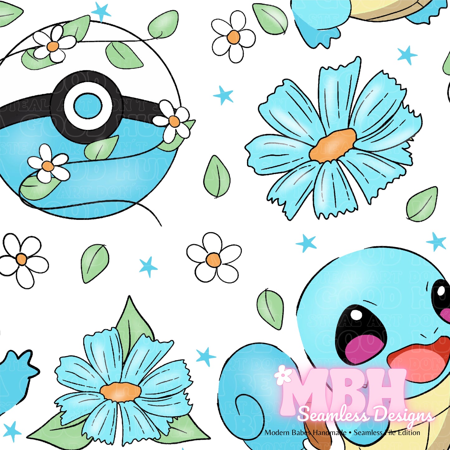 LIMITED Squirtle Floral Seamless Pattern