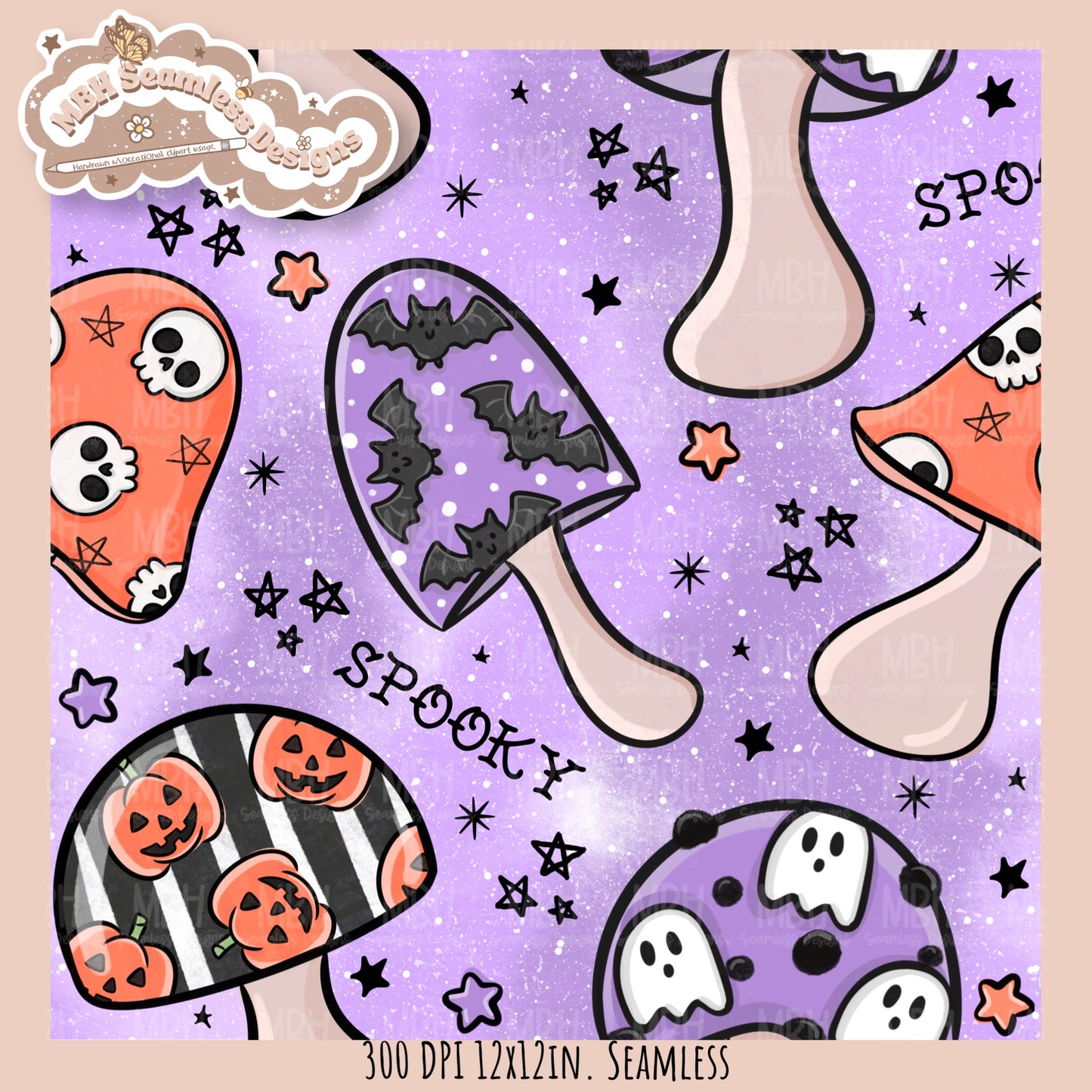 Spooky Shrooms Seamless Pattern // Assorted Colorway Options
