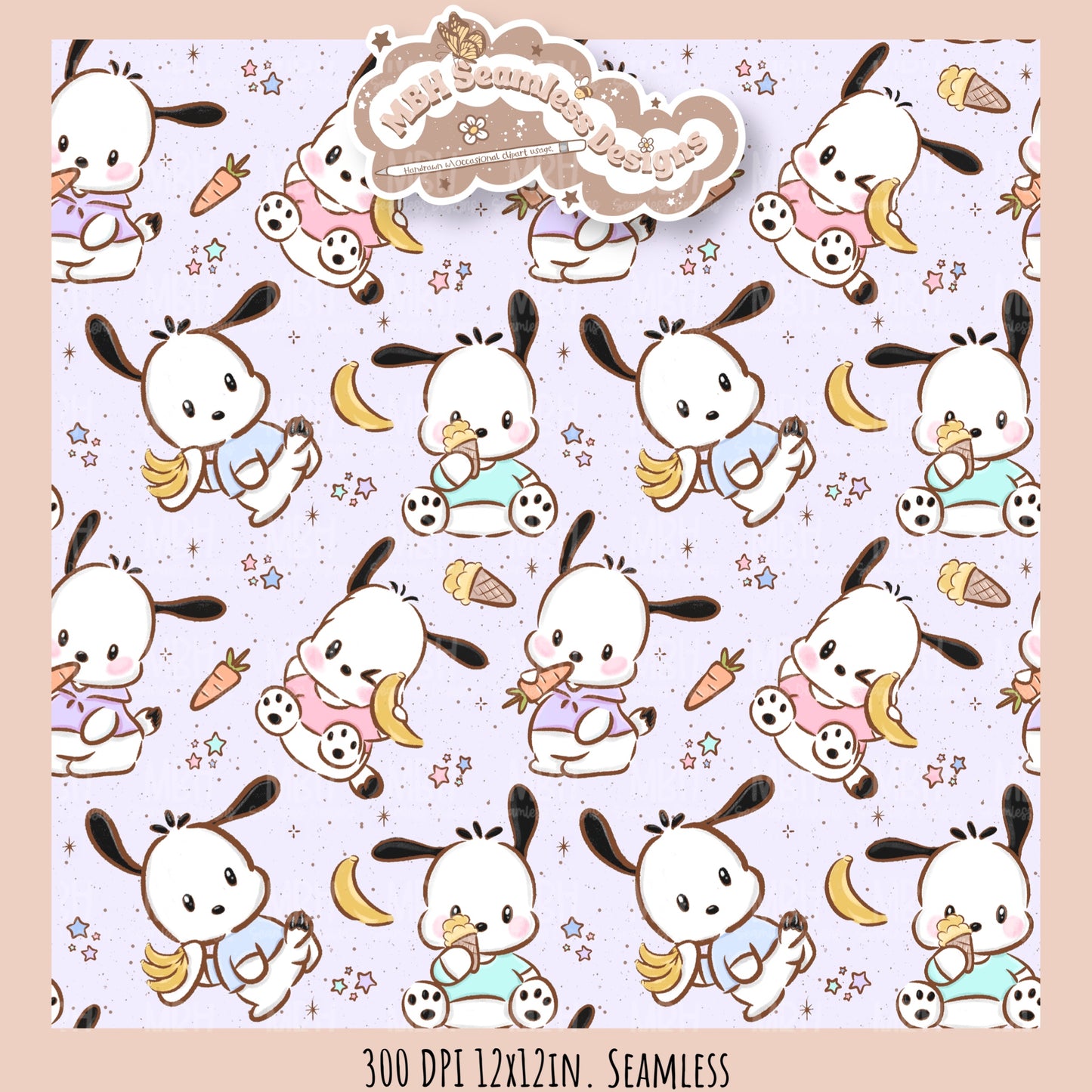 Pochacco Faves Seamless Pattern // PNG // Assorted Colorways