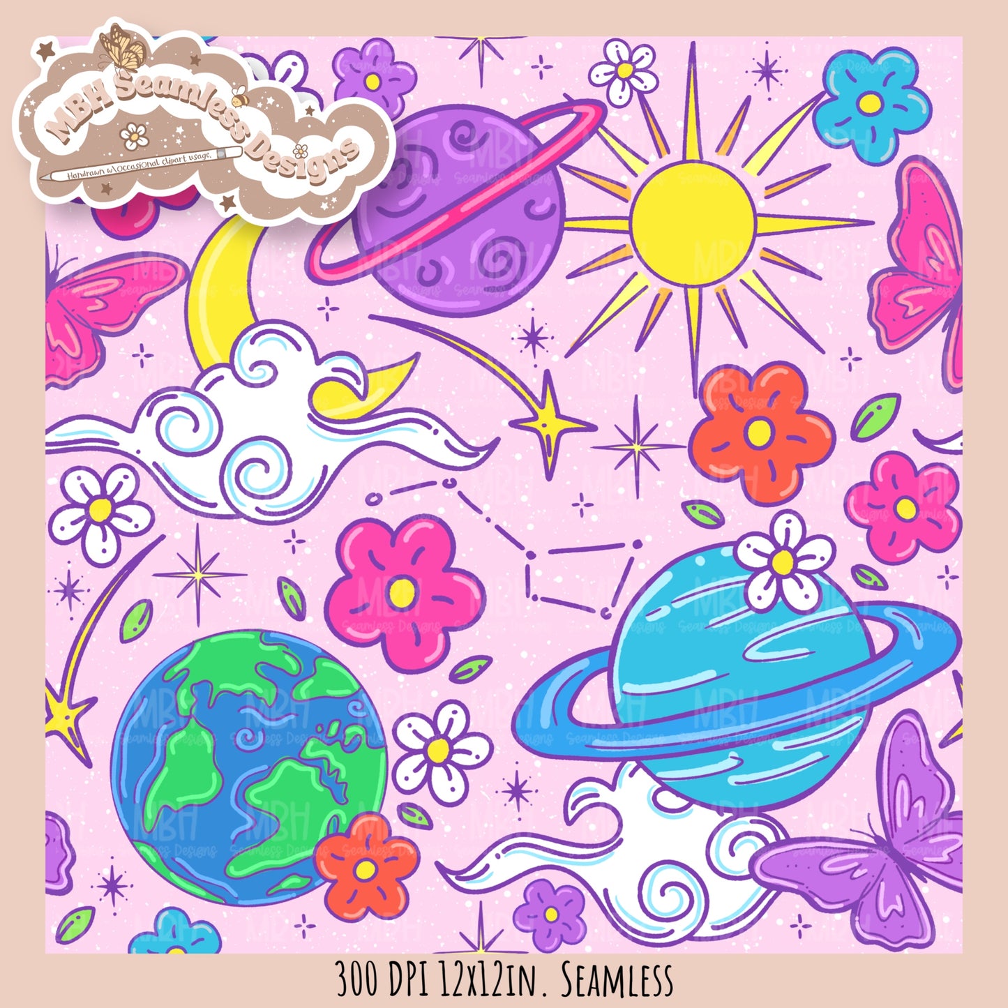 Bright Galaxy Floral Seamless Pattern Multiple Colorways