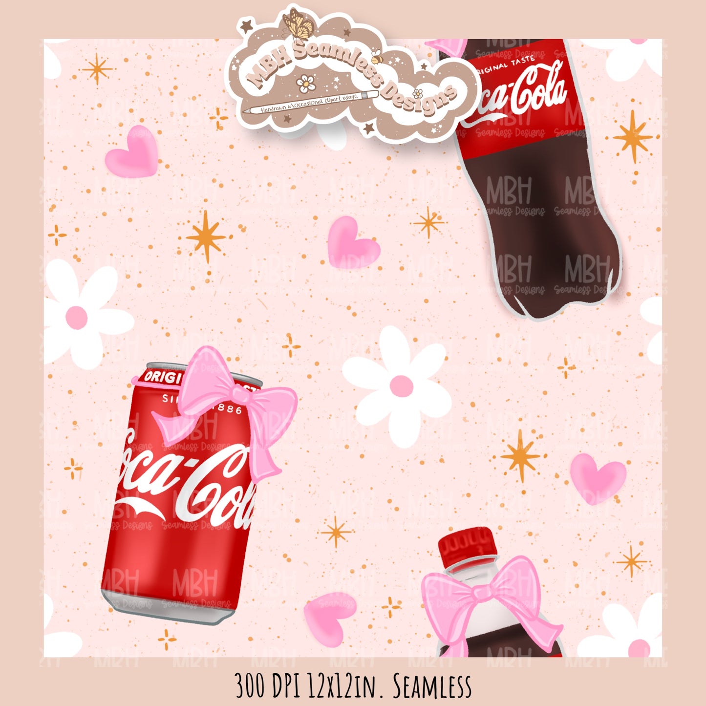 Coquette Cola Hearts Seamless Pattern // Multiple Colorway Options