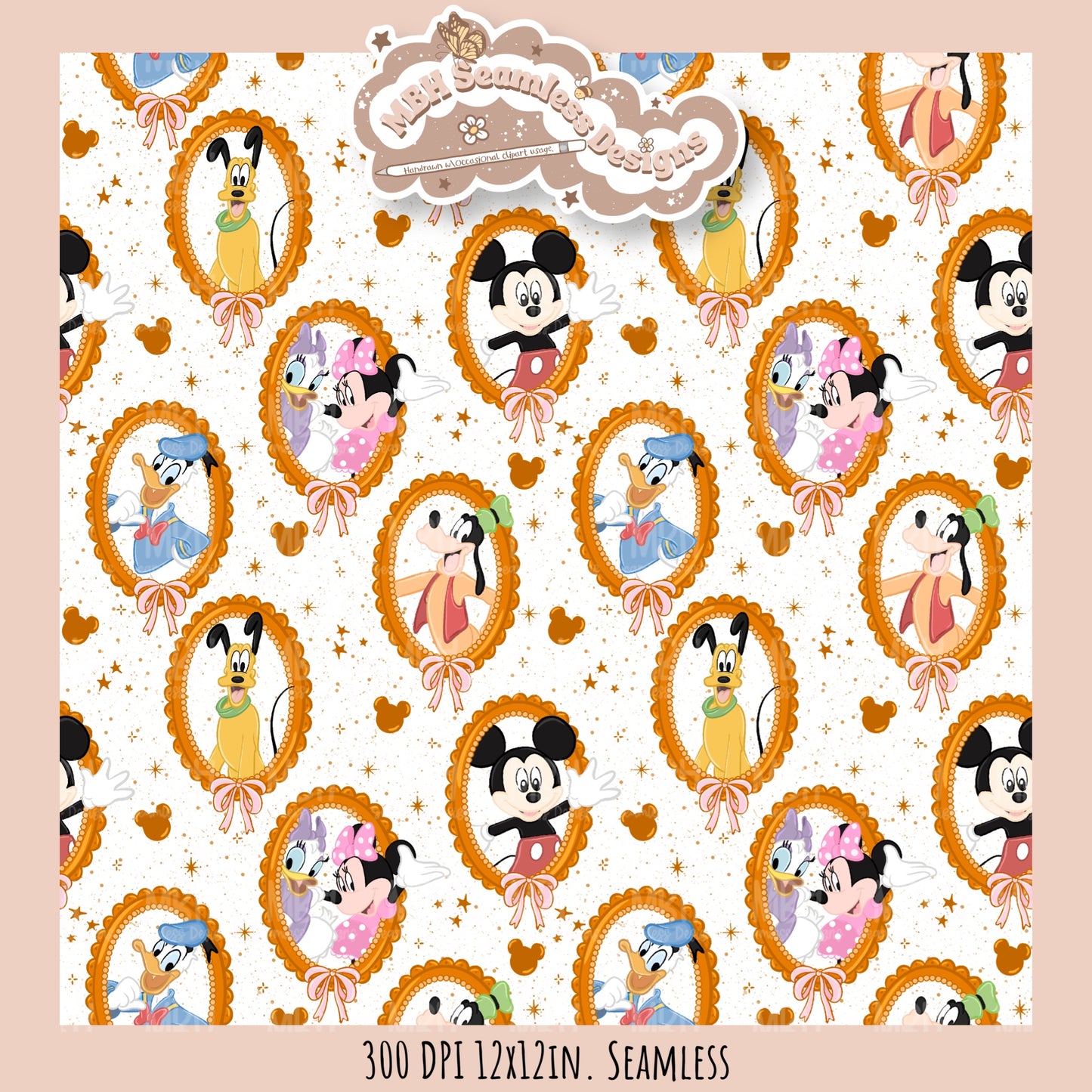 Coquette Framed Mouse and Friends Seamless Pattern • PNG • Assorted Colorway Options
