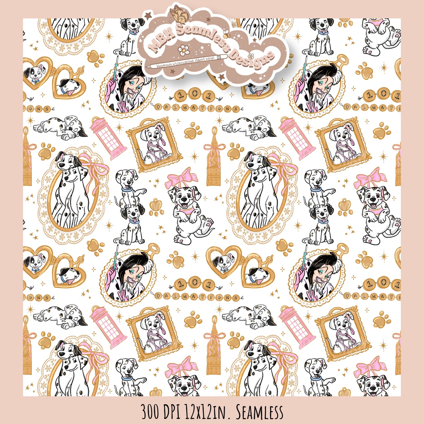 Dalmatian Charms Seamless Pattern // PNG // Multiple Colorway Options