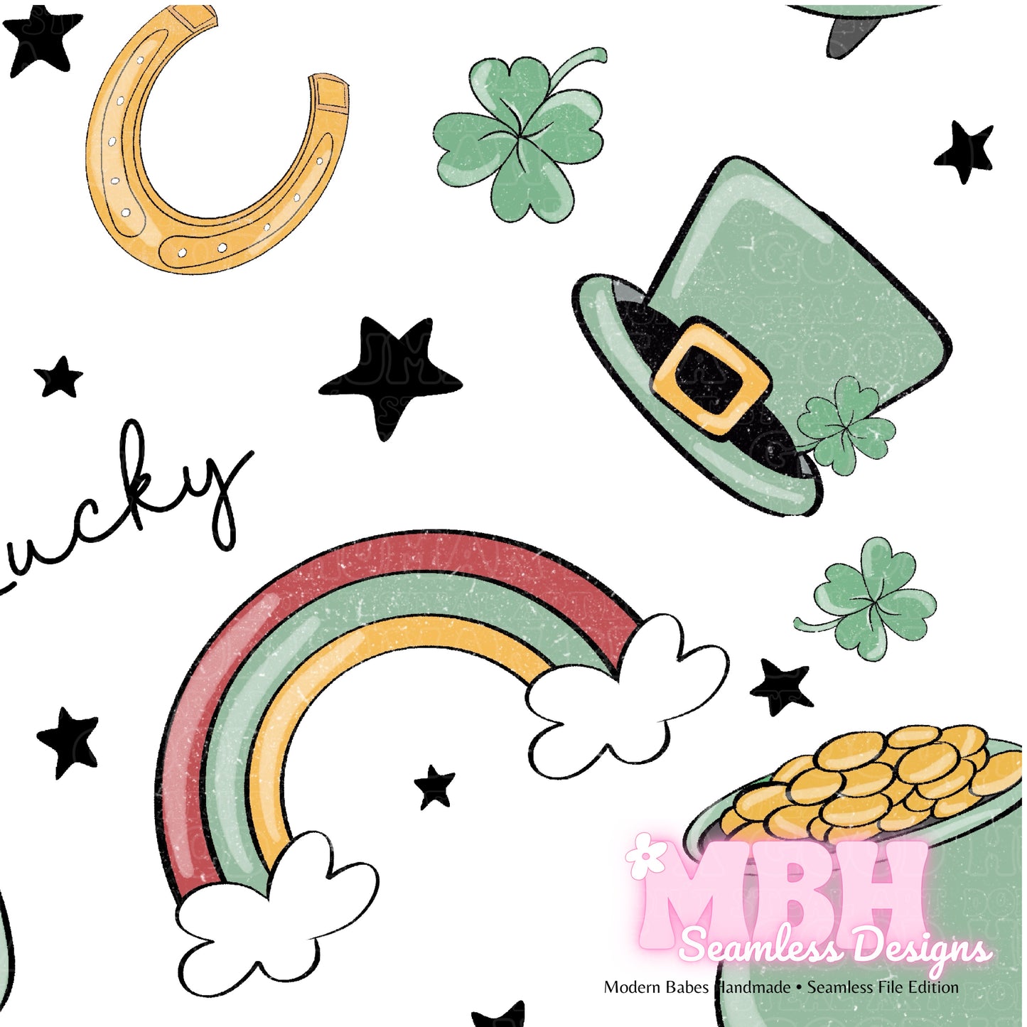 Starry Distressed St. Patty’s Day Assorted Colorways Seamless Pattern