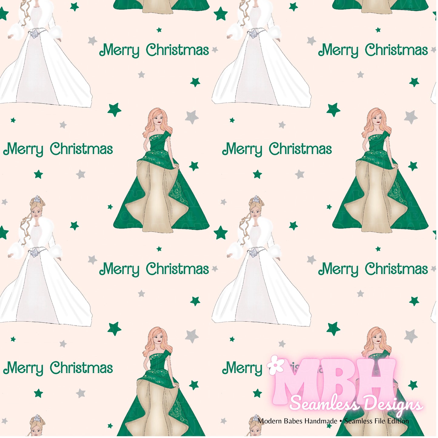 Merry Christmas Barbie Assorted Colorways Seamless Pattern