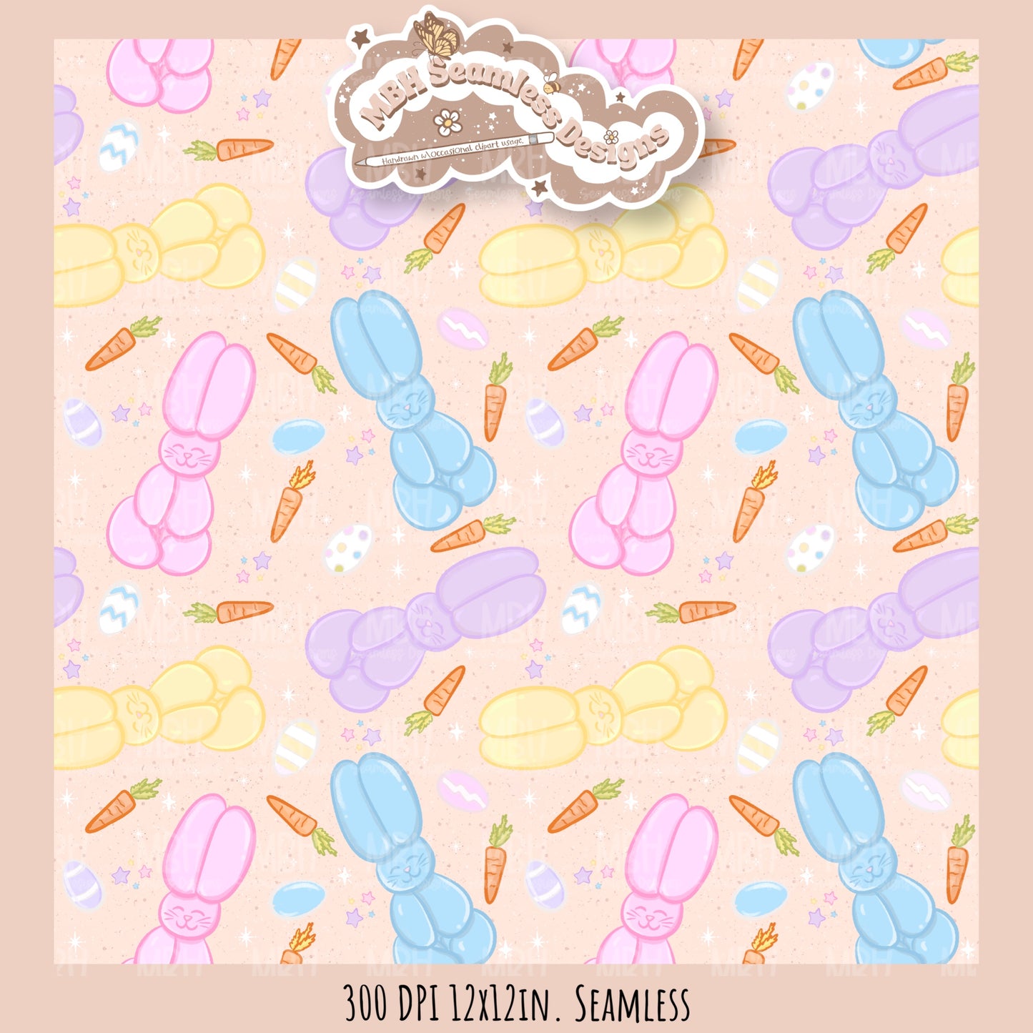 Balloon Bunnies Seamless Pattern // PNG // Multiple Colorway Options