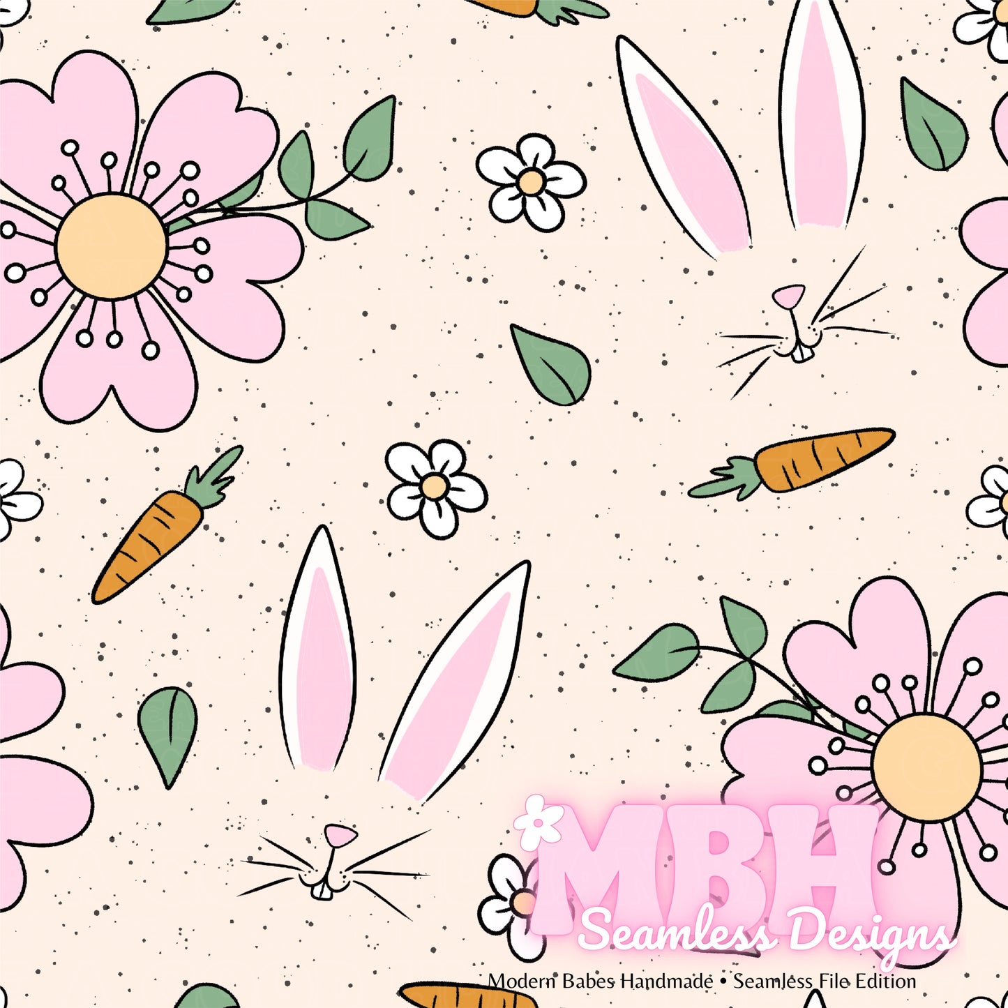 Bunny Face Floral Seamless Pattern Multiple Colorways