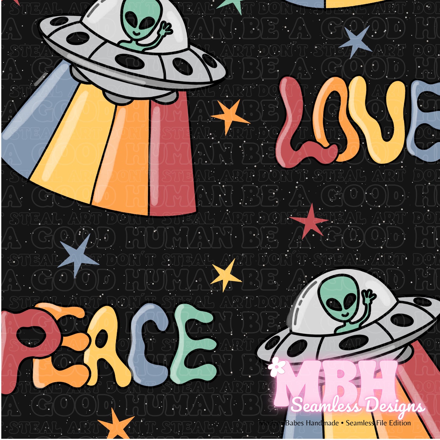 Alien Love and Peace ASSORTED COLORWAYS Seamless Pattern