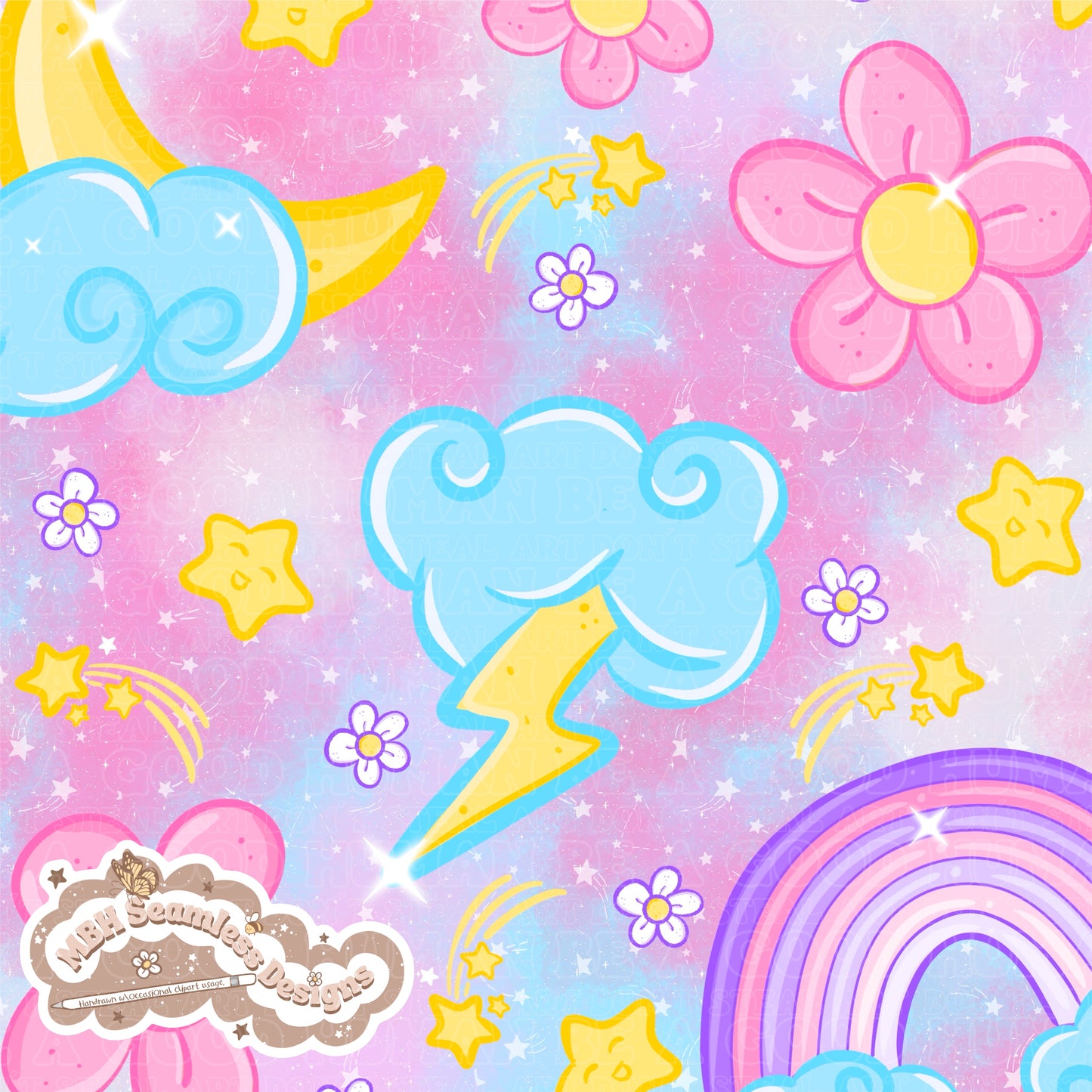 Starry Floral Rainbow Skies Seamless Pattern MULTIPLE COLORWAYS