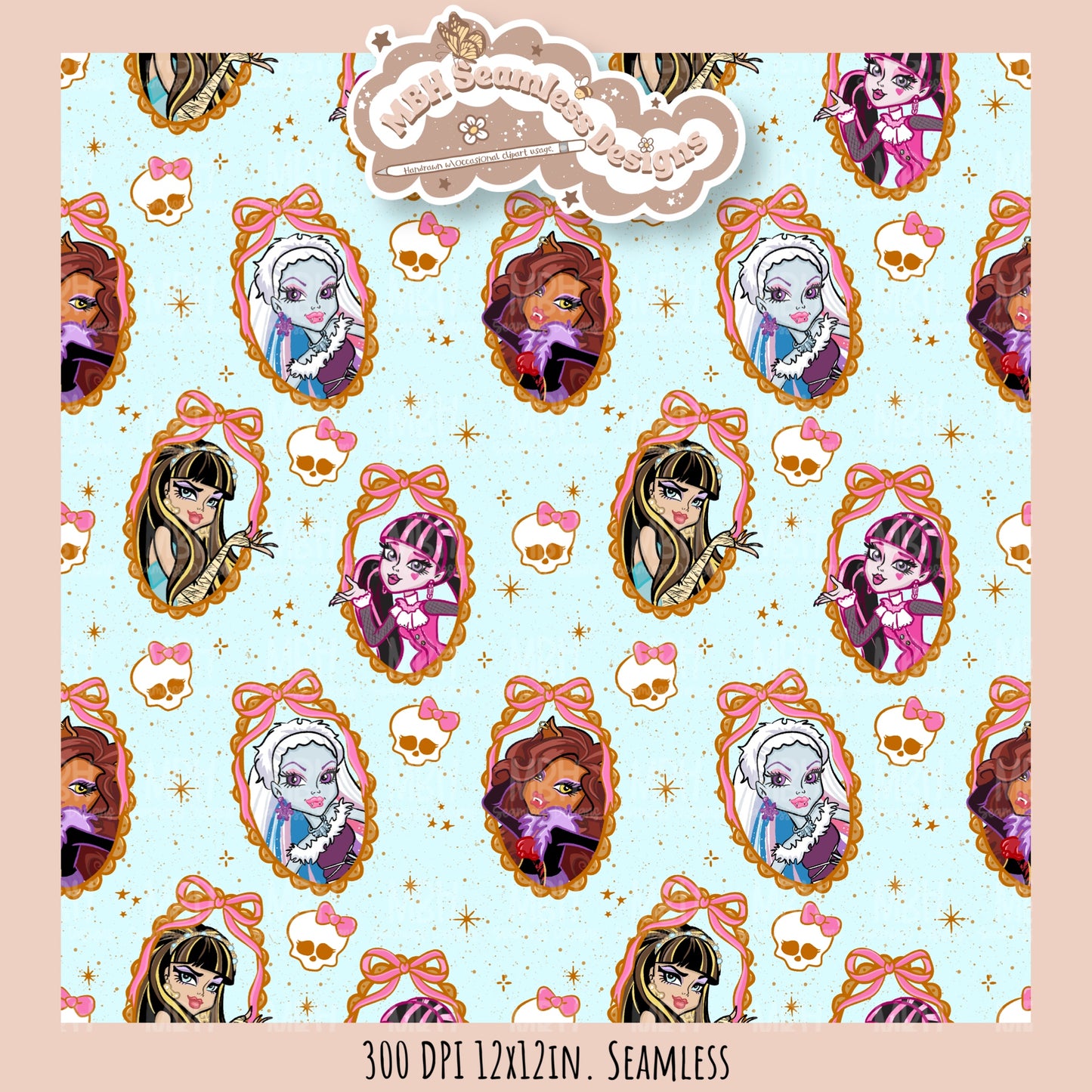 Monster High Coquette Frames Seamless Pattern • PNG • Assorted Colorway Options