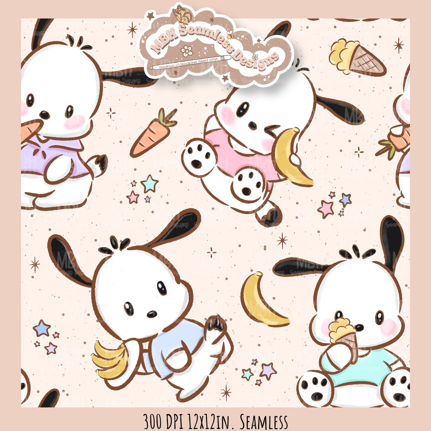 Pochacco Faves Seamless Pattern // PNG // Assorted Colorways