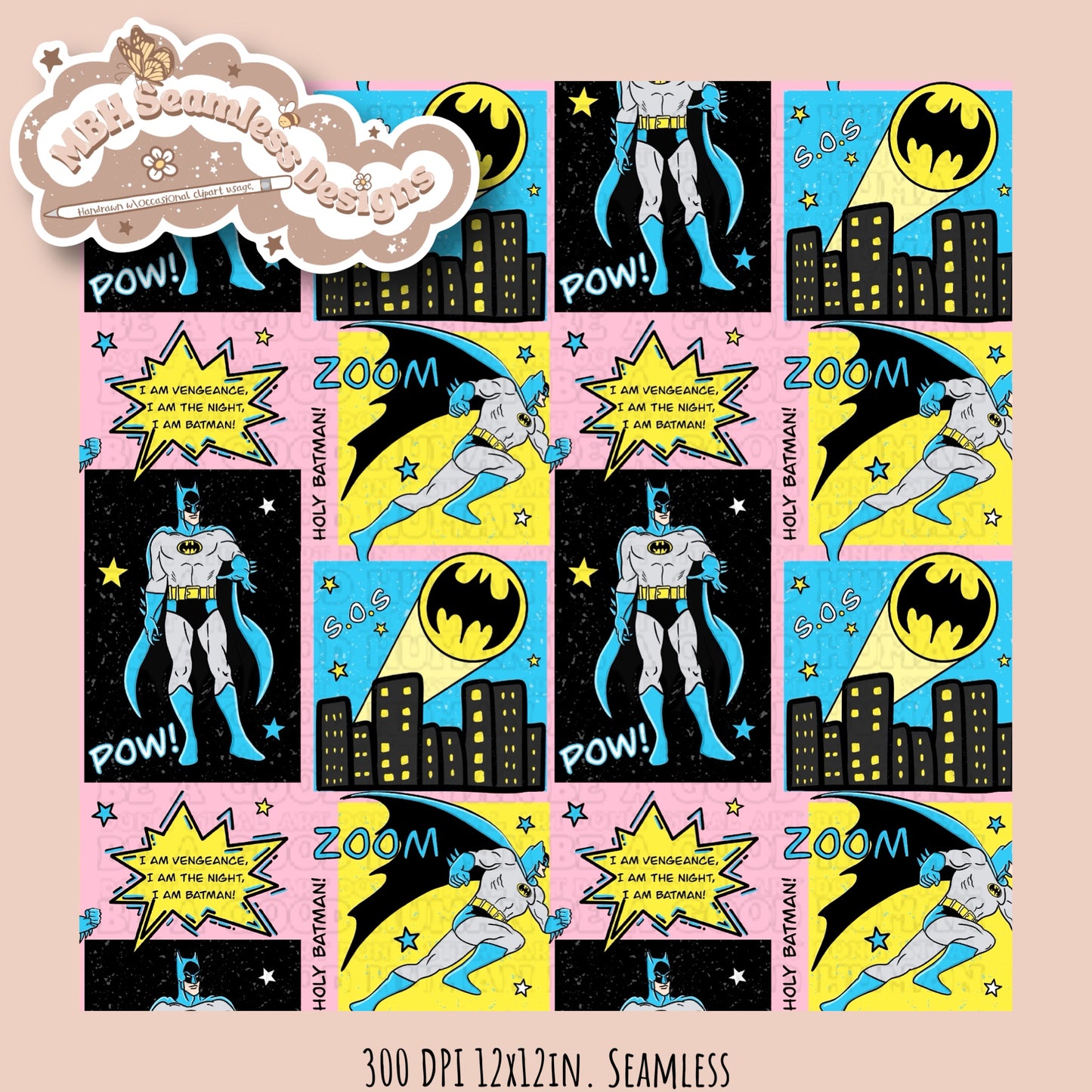 Batman Comic Seamless MULTIPLE COLORWAYS