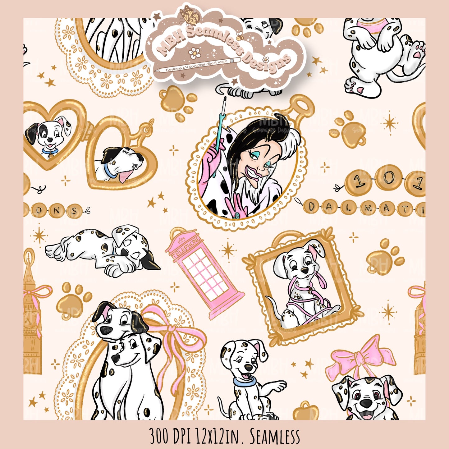 Dalmatian Charms Seamless Pattern // PNG // Multiple Colorway Options