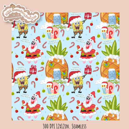 Holiday SpongeBob Seamless Pattern // Assorted Colorways