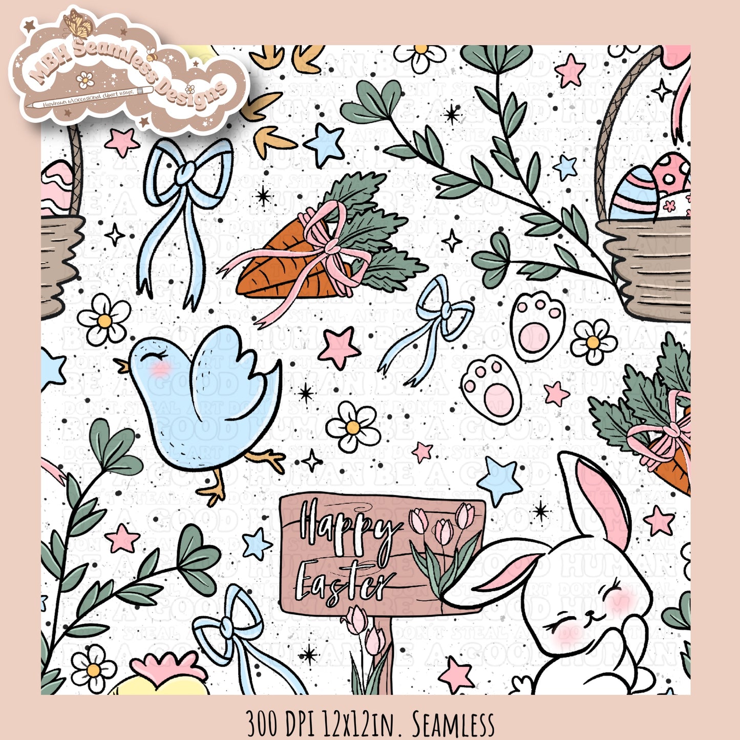 Easter Animals Floral Seamless Pattern Multiple Colorway Options