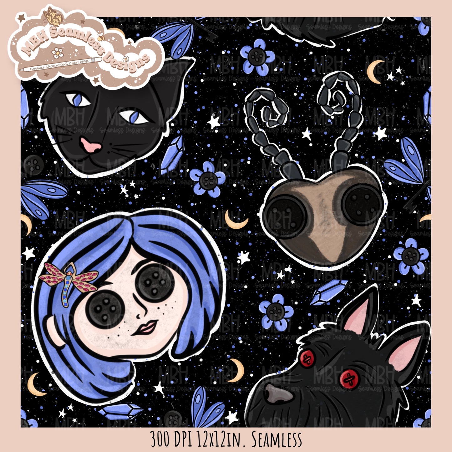 Button Eyes Seamless Pattern // PNG // Multiple Colorway Options