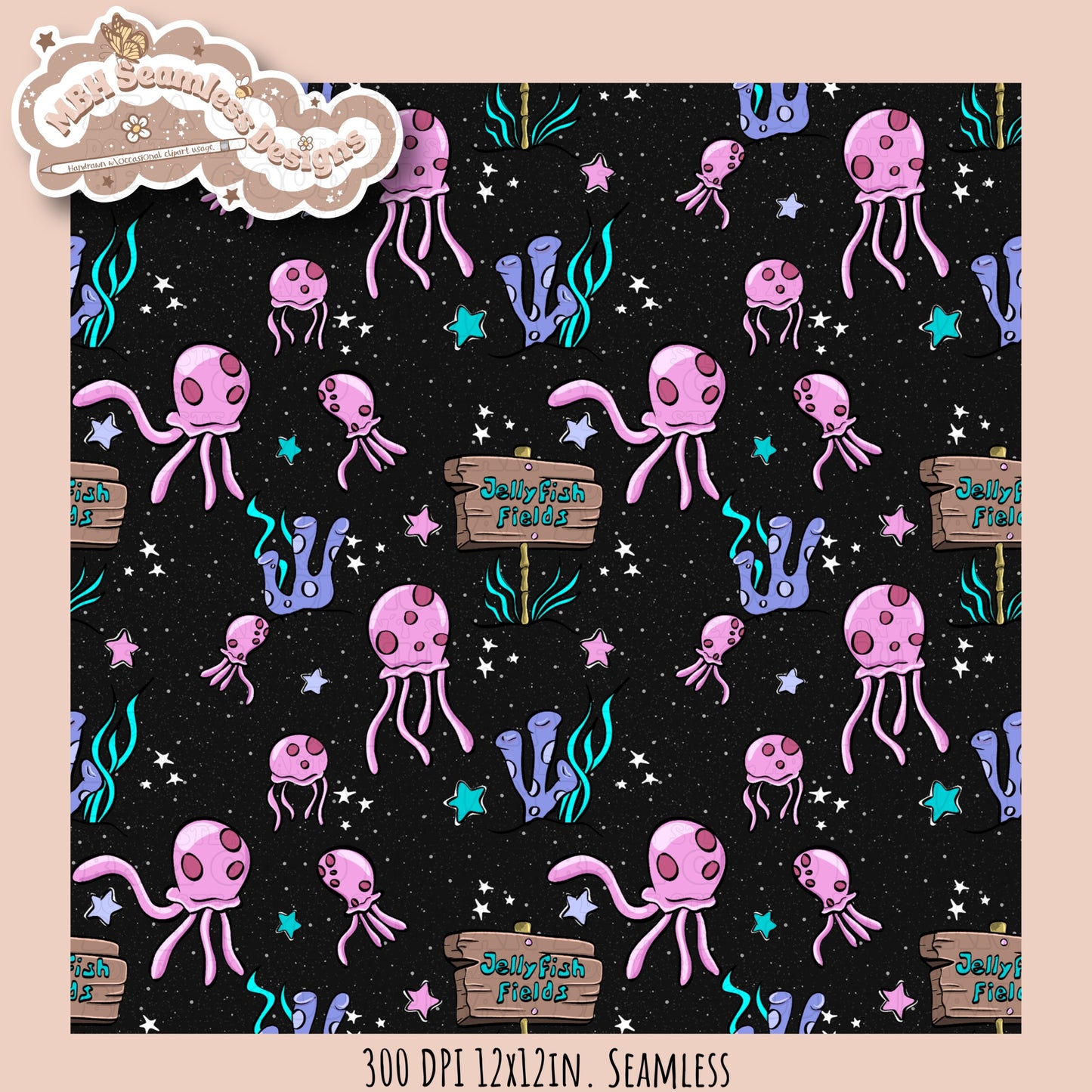 Jellyfish Fields Seamless Pattern MULTIPLE COLORWAYS