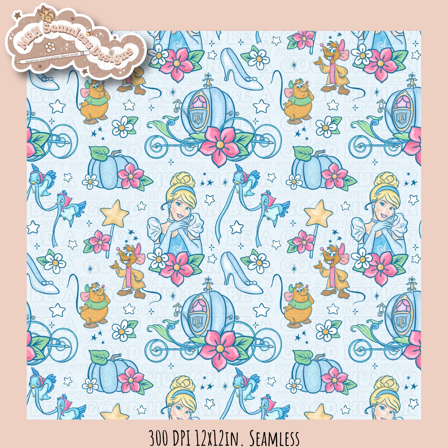 LIMITED EXCLUSIVE Starry Cinderella Seamless Pattern & PNG NO FABRIC SHOPS