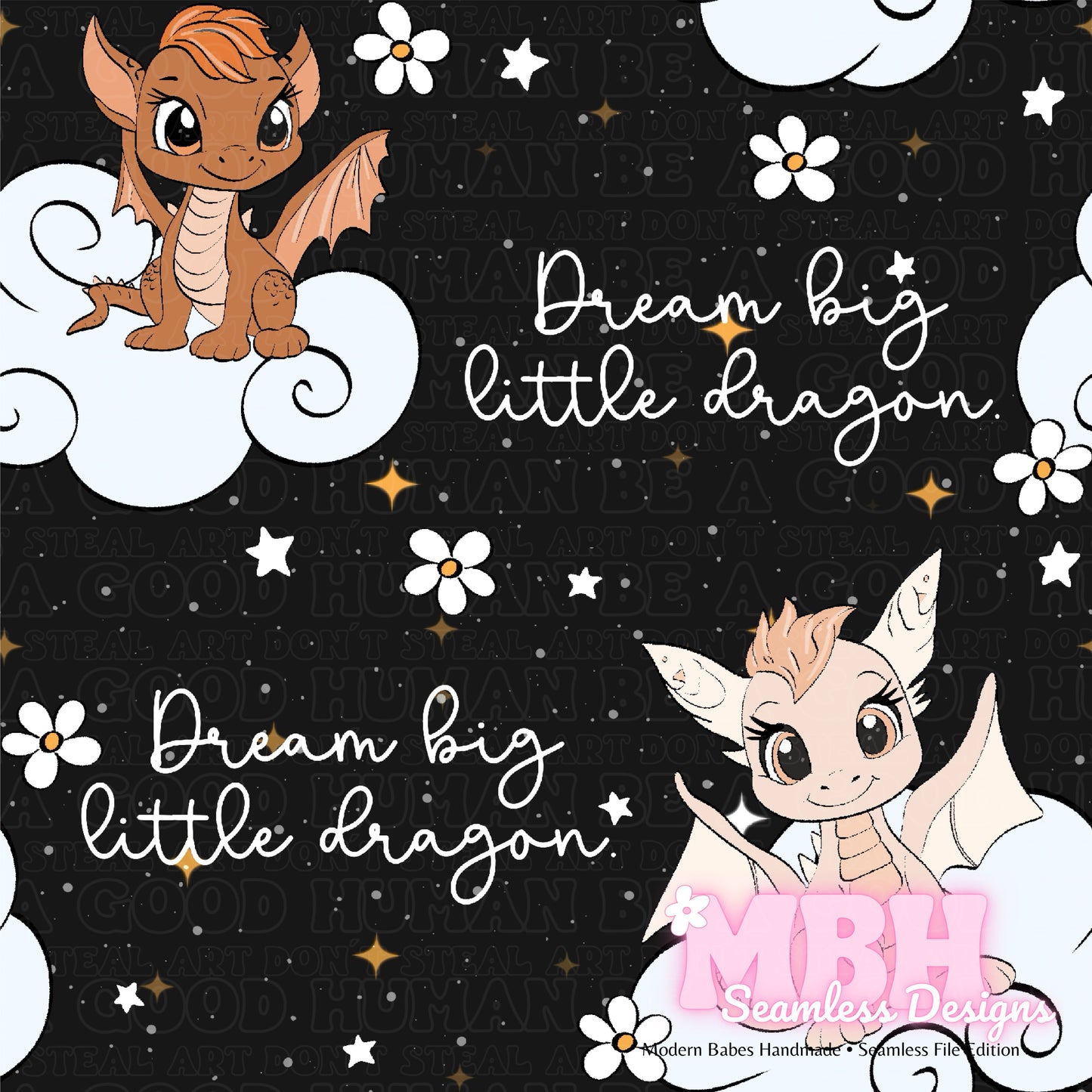 Dream Big Little Dragon ASSORTED COLORWAYS Seamless Pattern