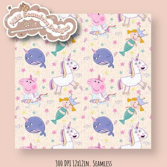 EXCLUSIVE (Not for Fabric Shops) Peppa Magical Friends Seamless Pattern