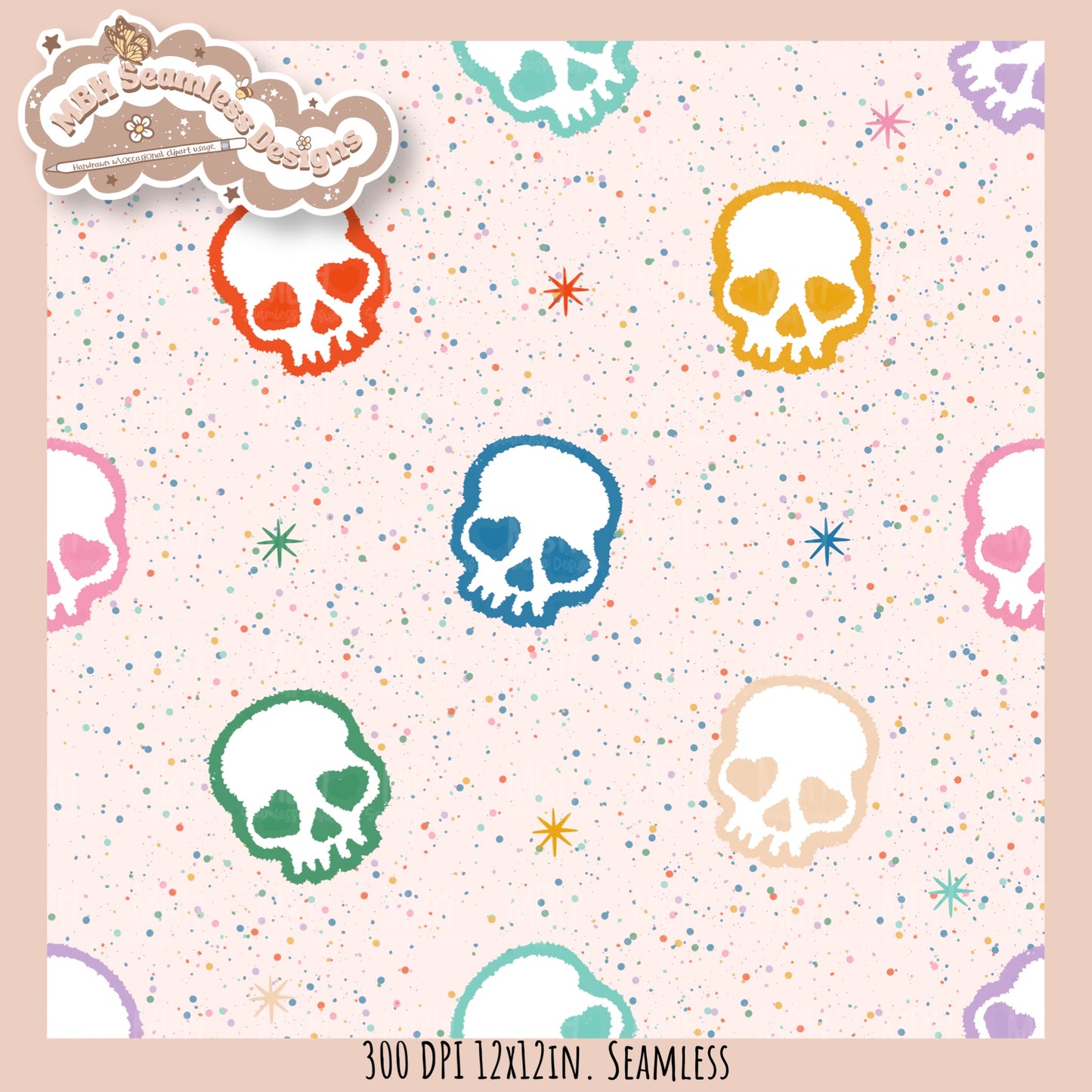 Starry Skulls Seamless Pattern // Assorted Colorway Options
