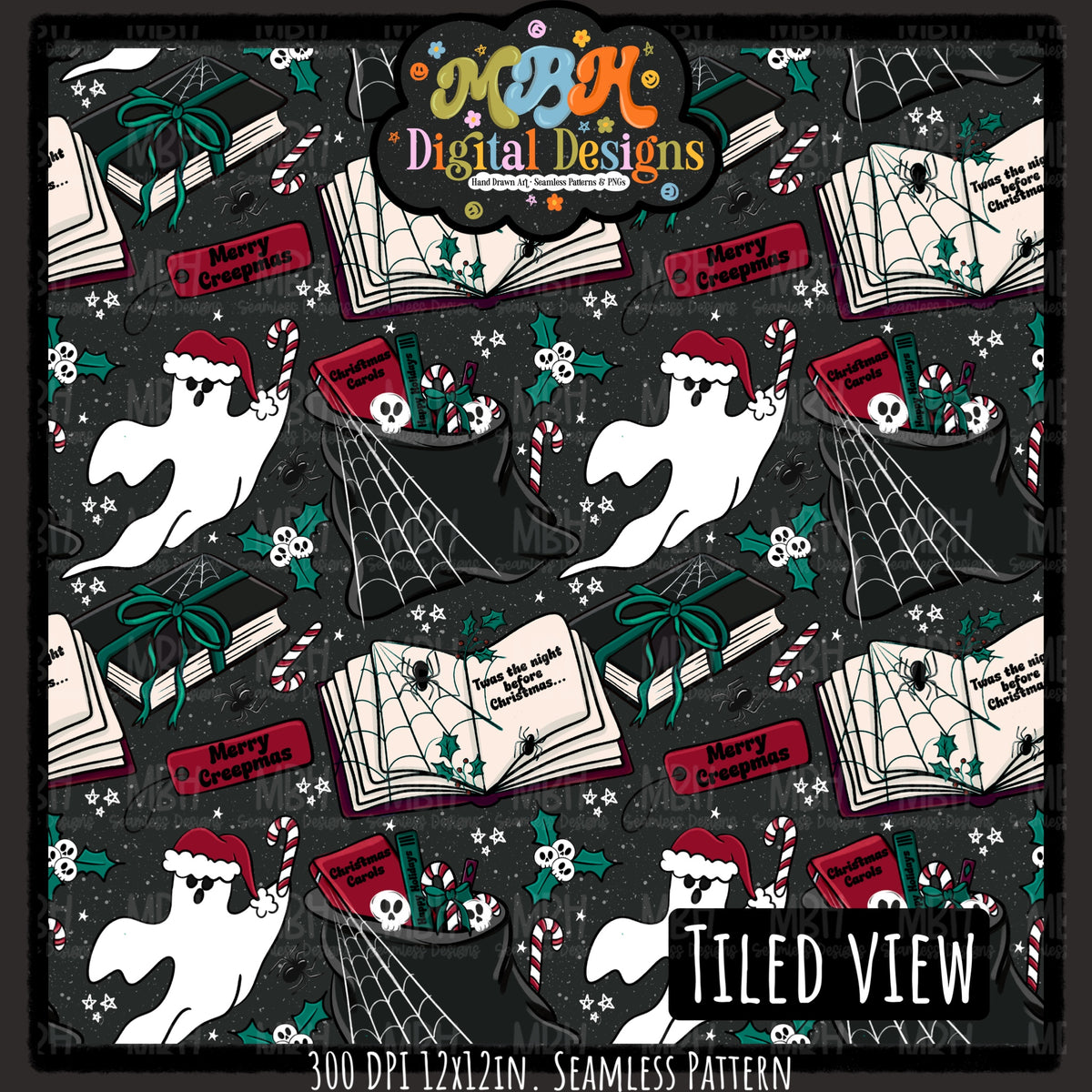 Bookish Creepmas Seamless Pattern // MULTIPLE COLORWAYS