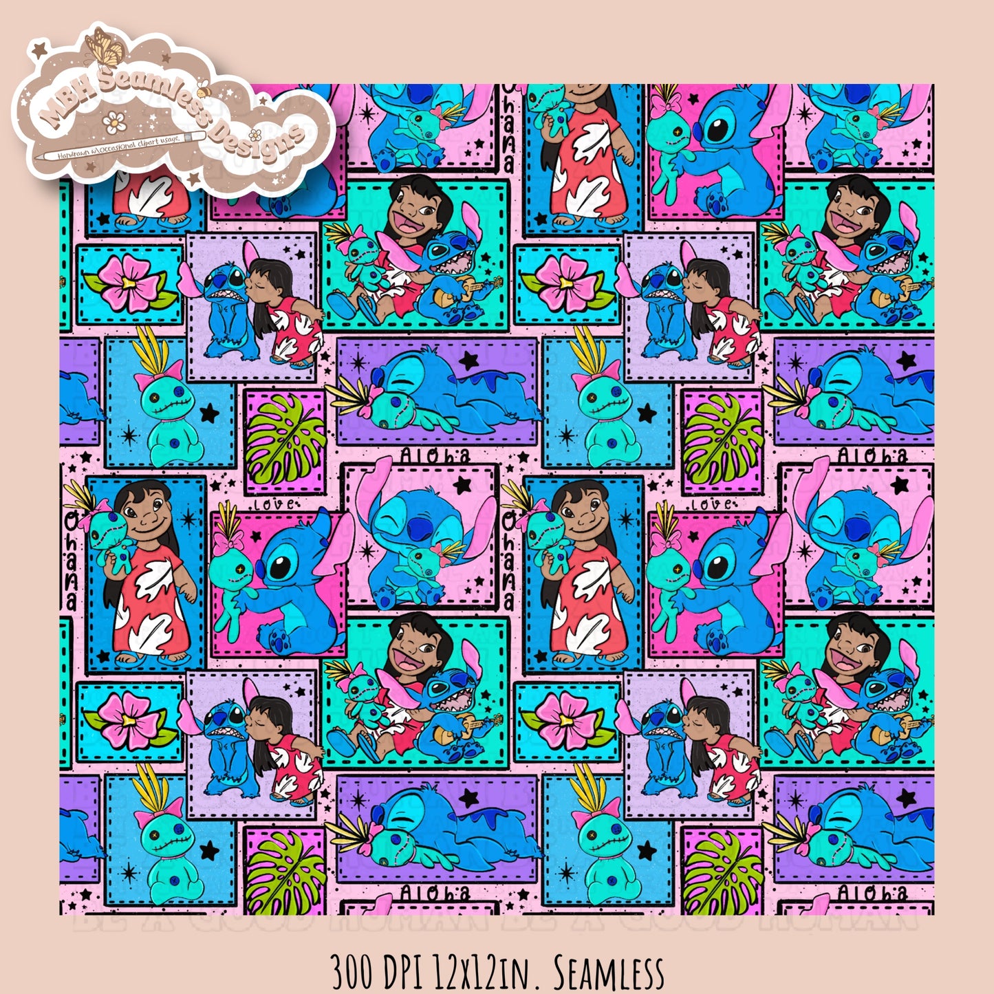 Lilo Stitch Scrump Patchwork Seamless Pattern Multiple Colorways