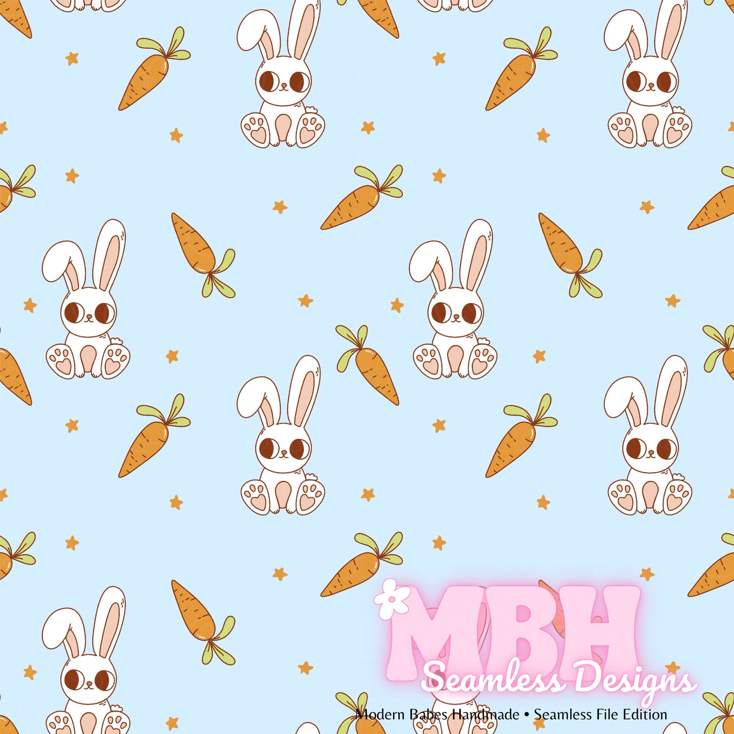 Starry Cute Bunny Carrots Seamless Pattern Multiple Colorways