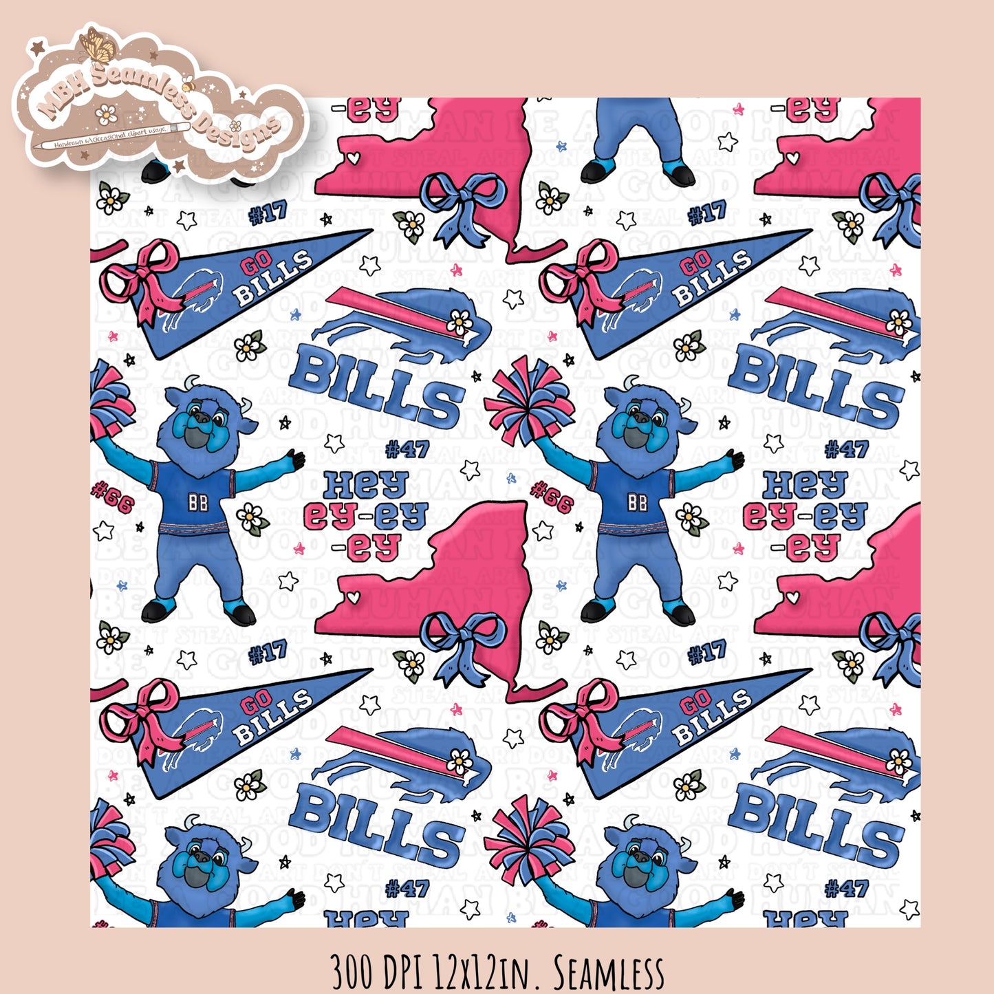 Bills x Daisies Football Seamless Pattern // Assorted Colorways