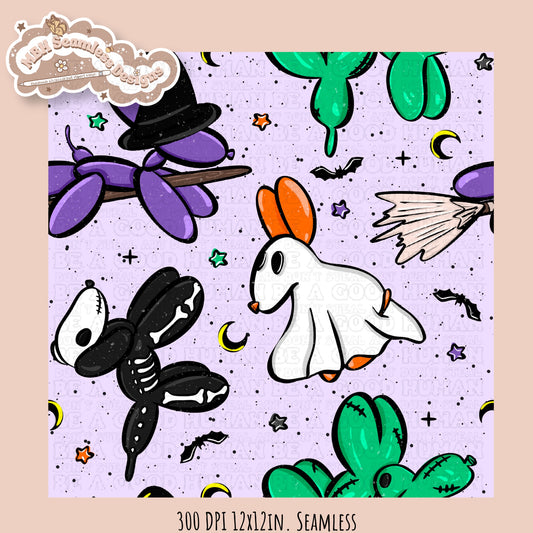 Halloween Balloon Dogs Seamless Pattern // PNG // Assorted Colorways