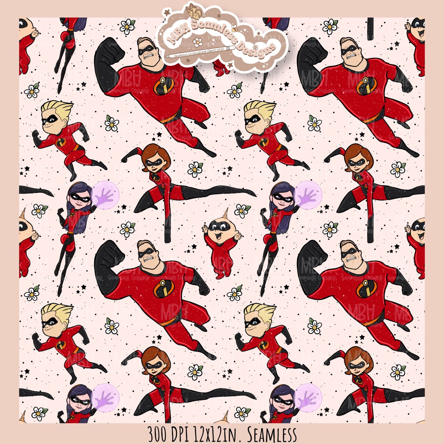 Girly Floral Spex Incredibles Seamless Pattern // PNG • MULTIPLE COLORWAYS