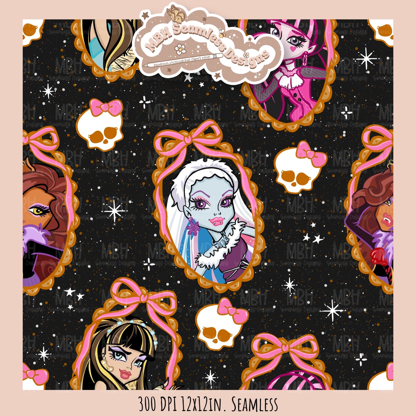 Monster High Coquette Frames Seamless Pattern • PNG • Assorted Colorway Options