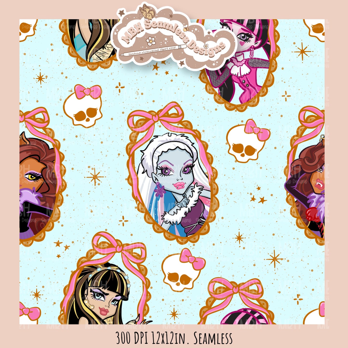 Monster High Coquette Frames Seamless Pattern • PNG • Assorted Colorway Options